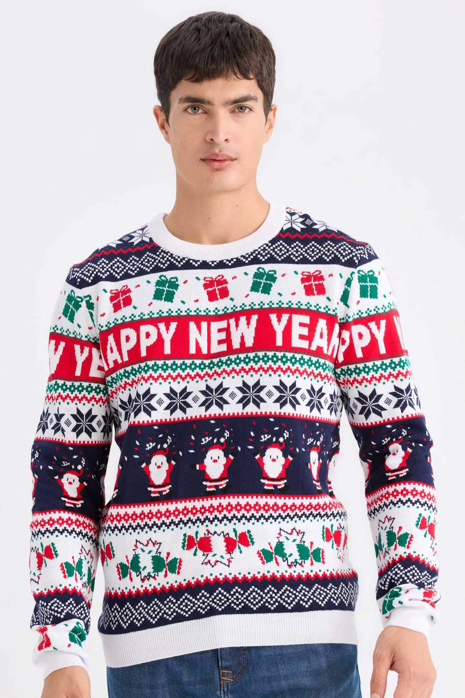 Standard Fit Christmas Themed Crew Neck Knitted Pullover