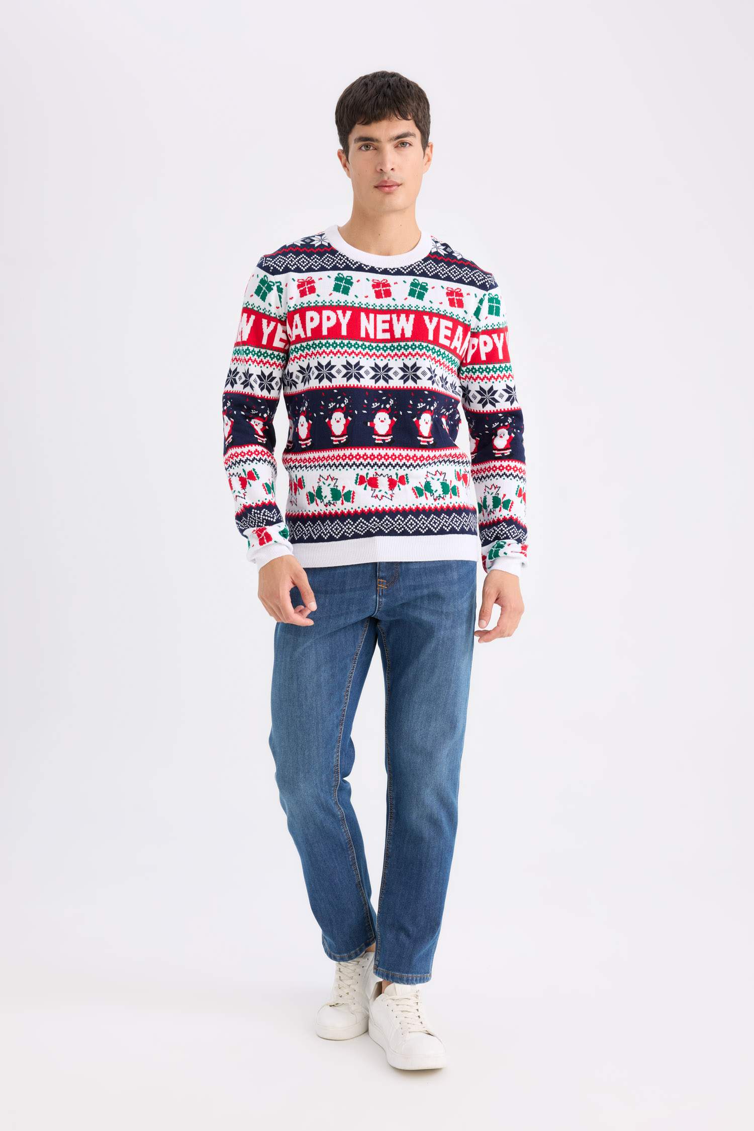 Standard Fit Christmas Themed Crew Neck Knitted Pullover