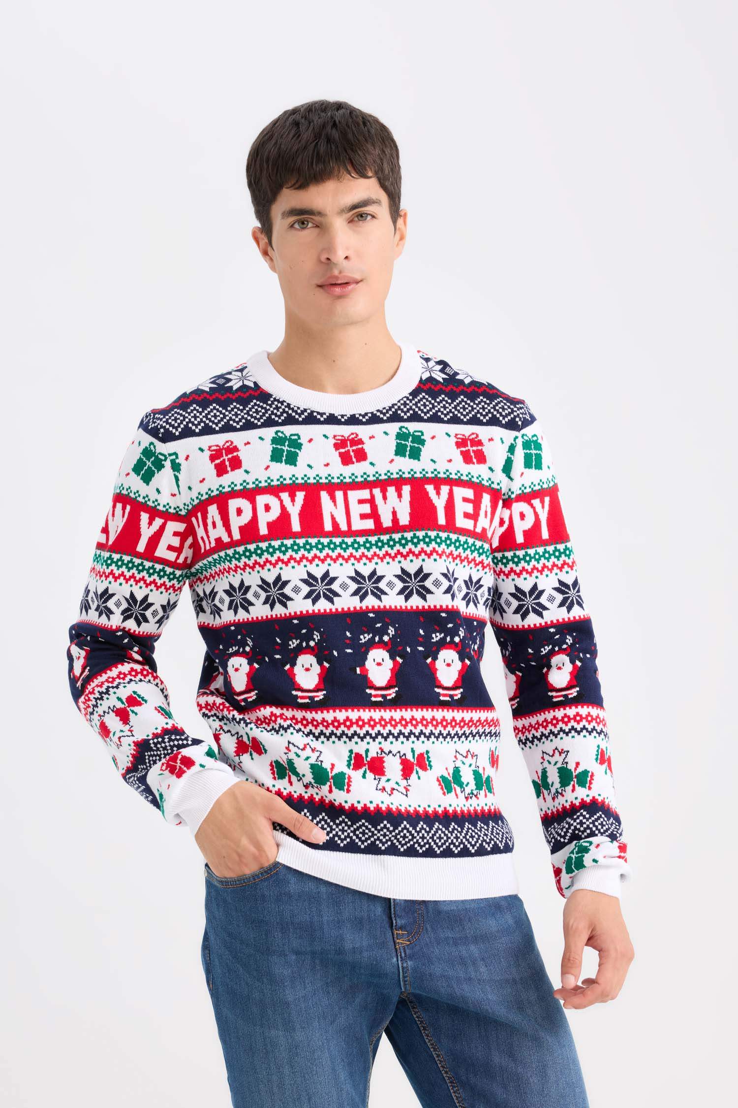 Standard Fit Christmas Themed Crew Neck Knitted Pullover