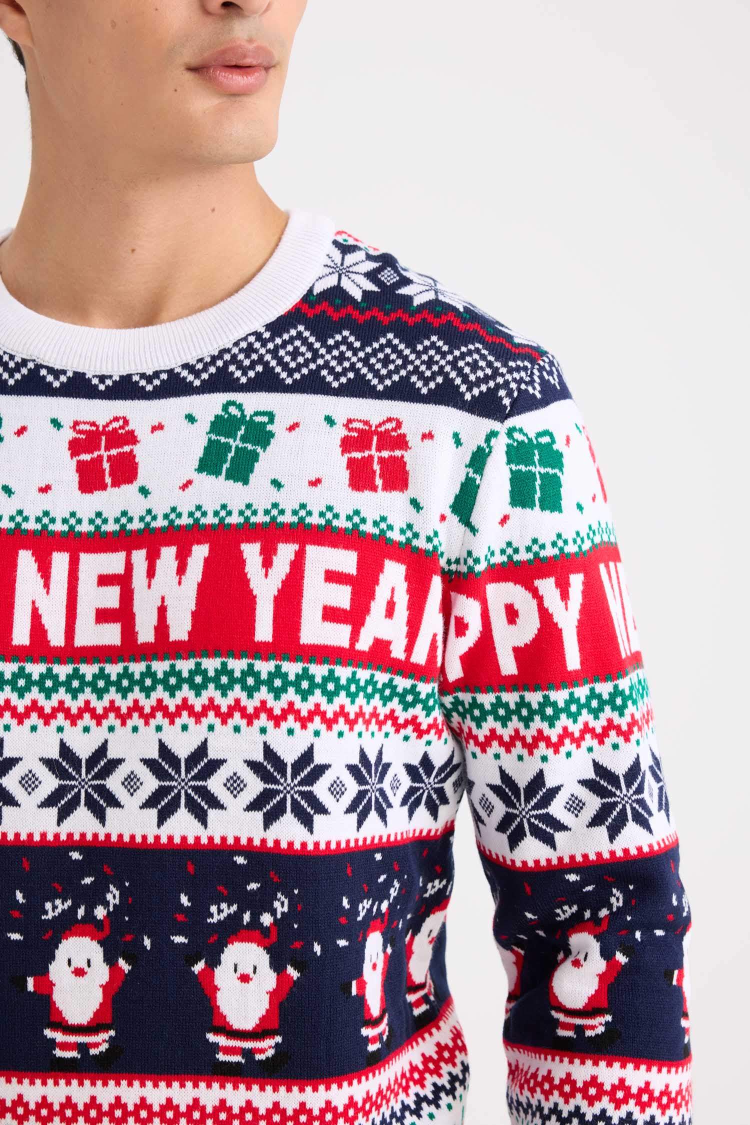 Standard Fit Christmas Themed Crew Neck Knitted Pullover