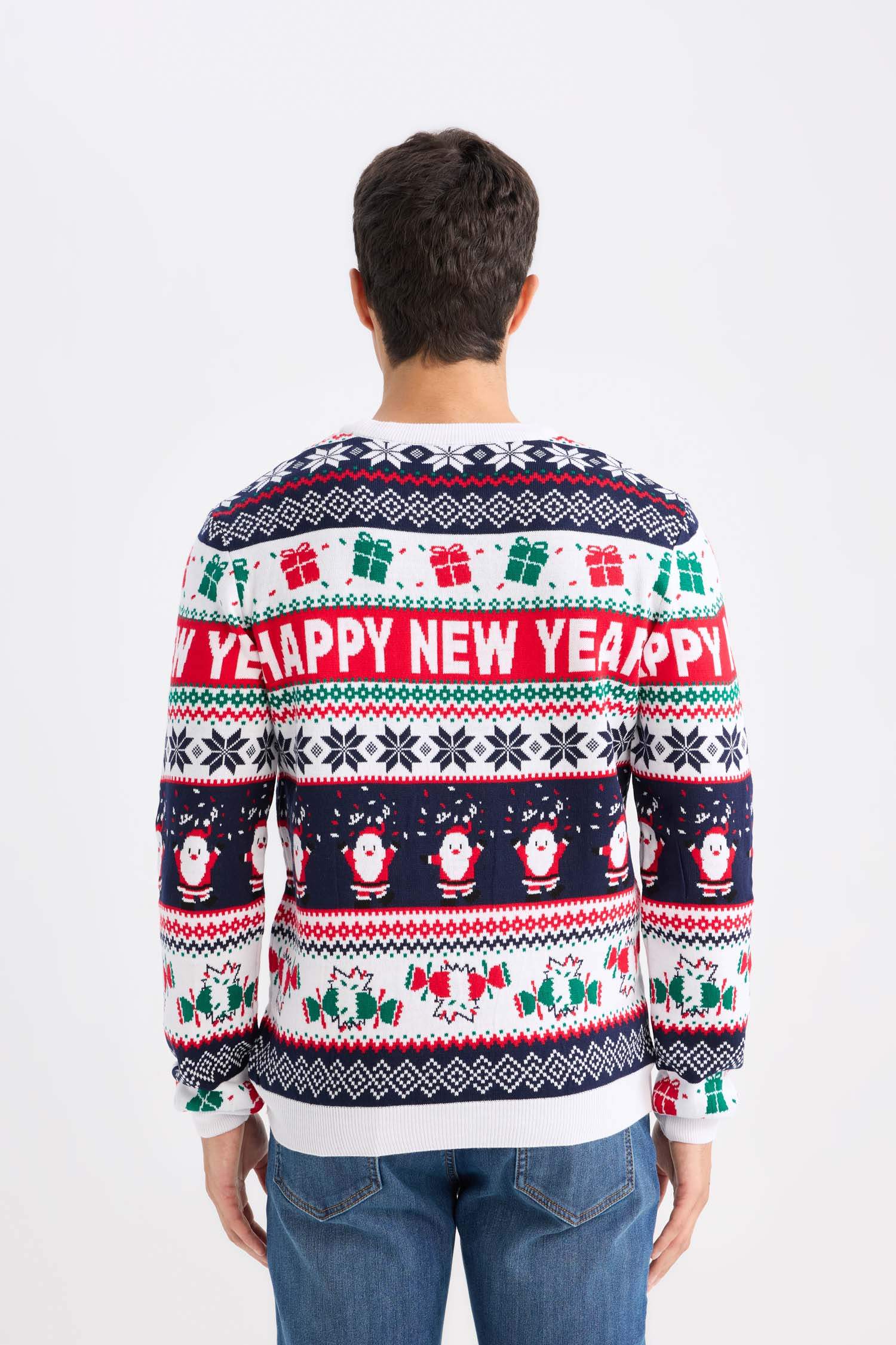 Standard Fit Christmas Themed Crew Neck Knitted Pullover