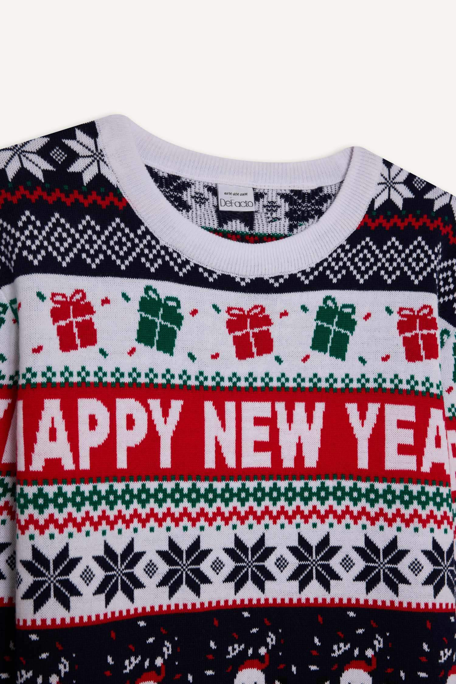 Standard Fit Christmas Themed Crew Neck Knitted Pullover