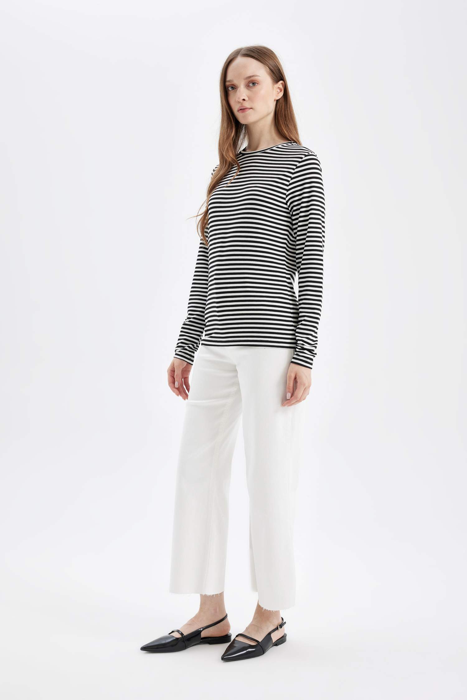 Striped Long Sleeve Basic T-Shirt Tunic