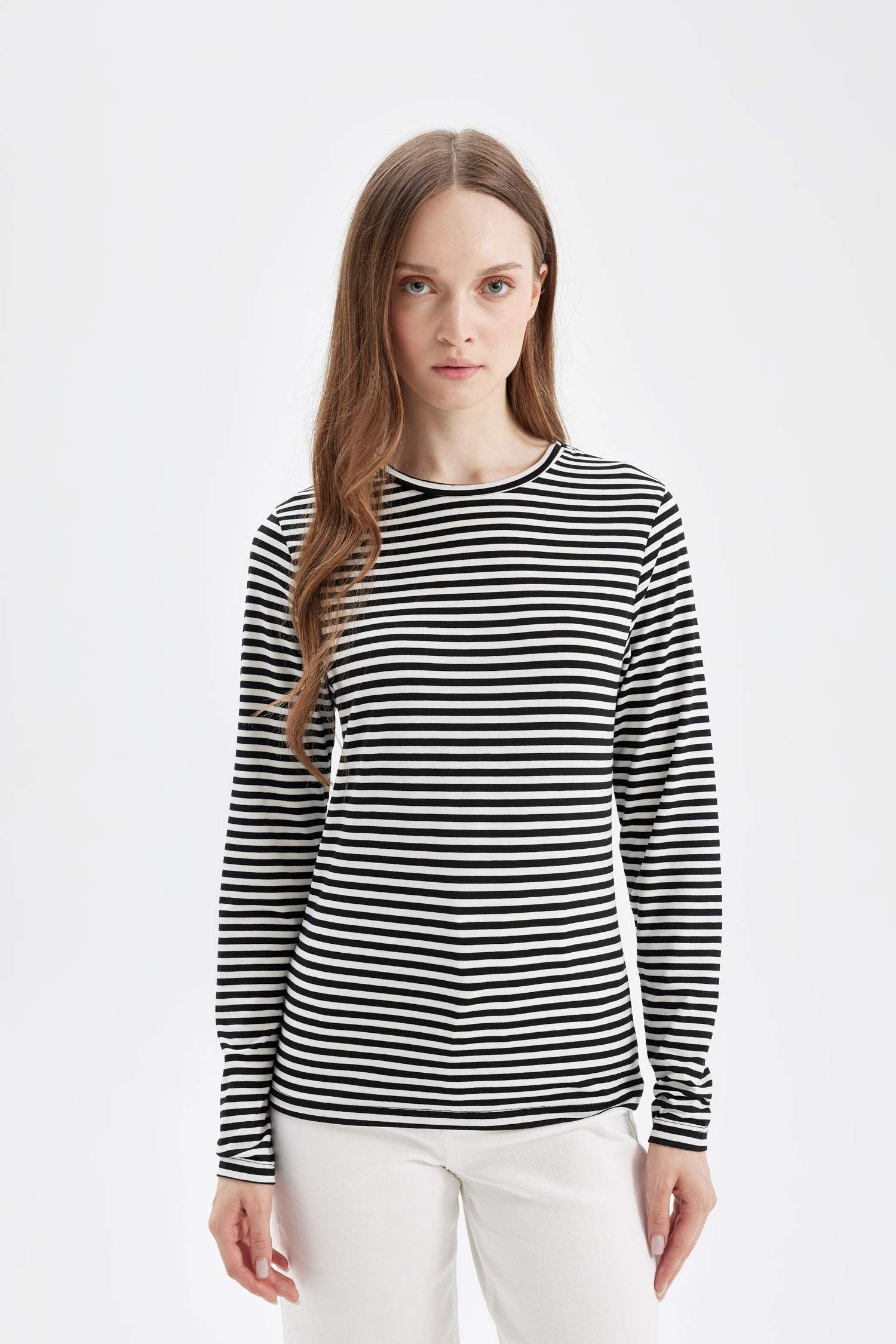 Striped Long Sleeve Basic T-Shirt Tunic
