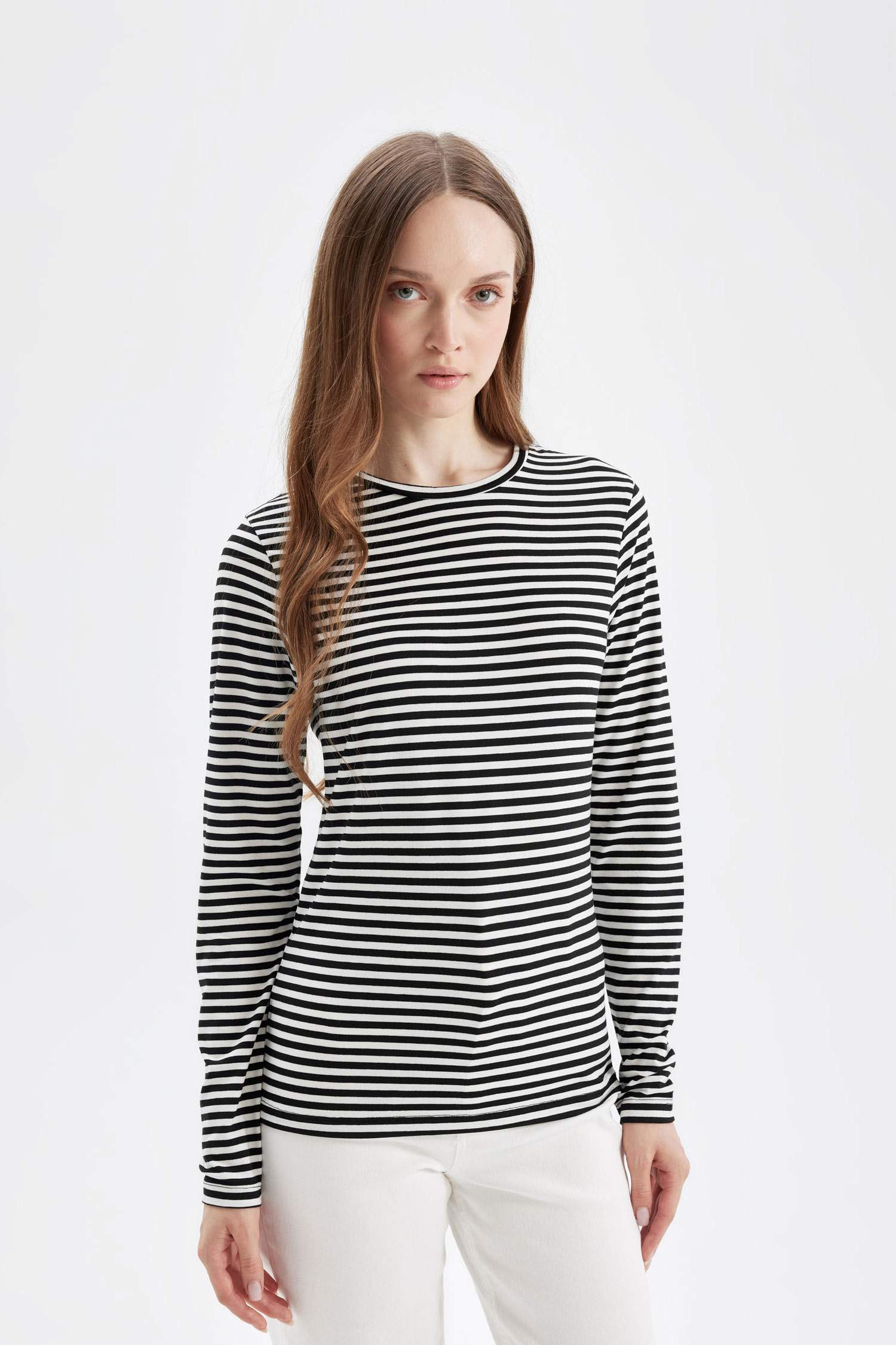 Striped Long Sleeve Basic T-Shirt Tunic