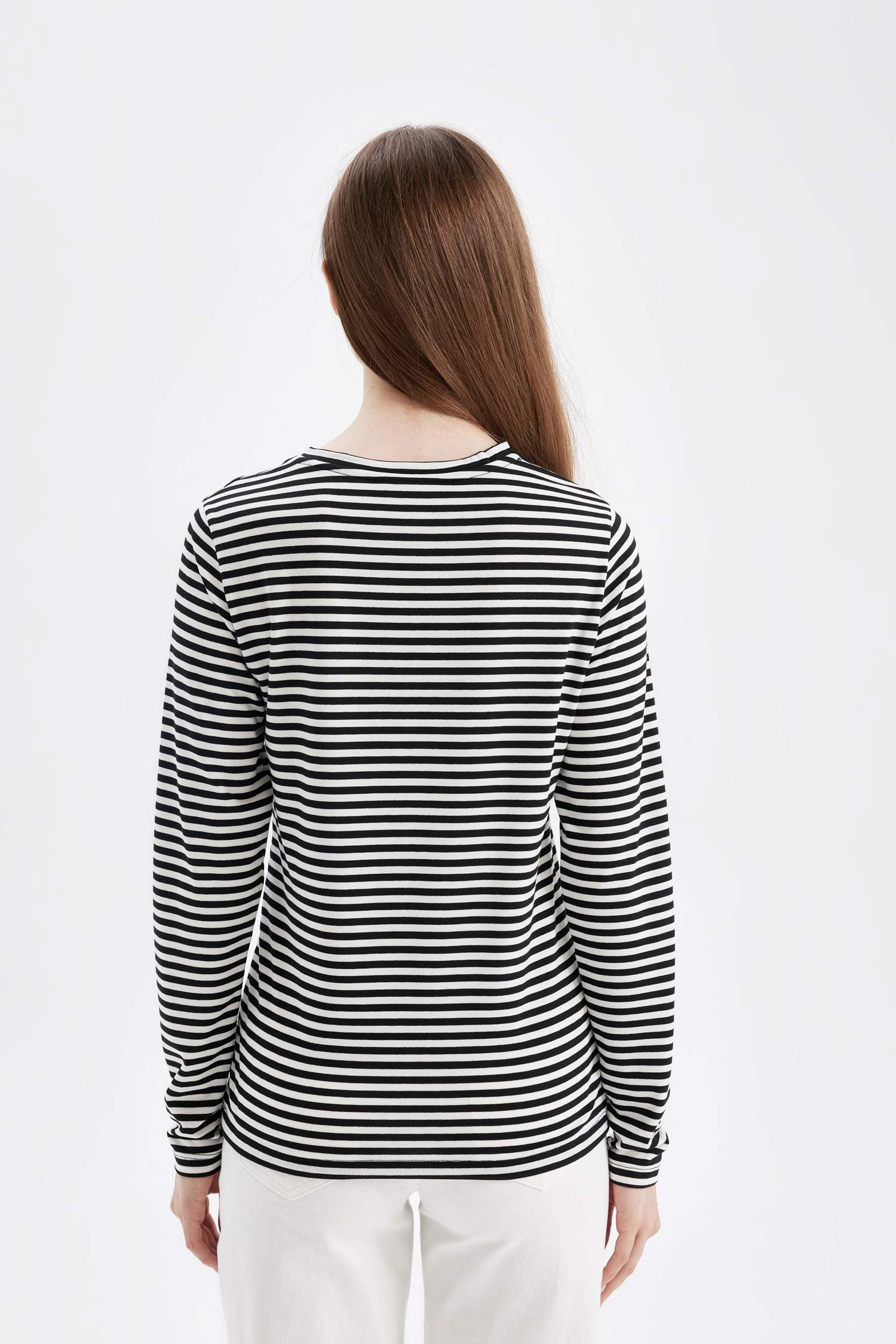 Striped Long Sleeve Basic T-Shirt Tunic