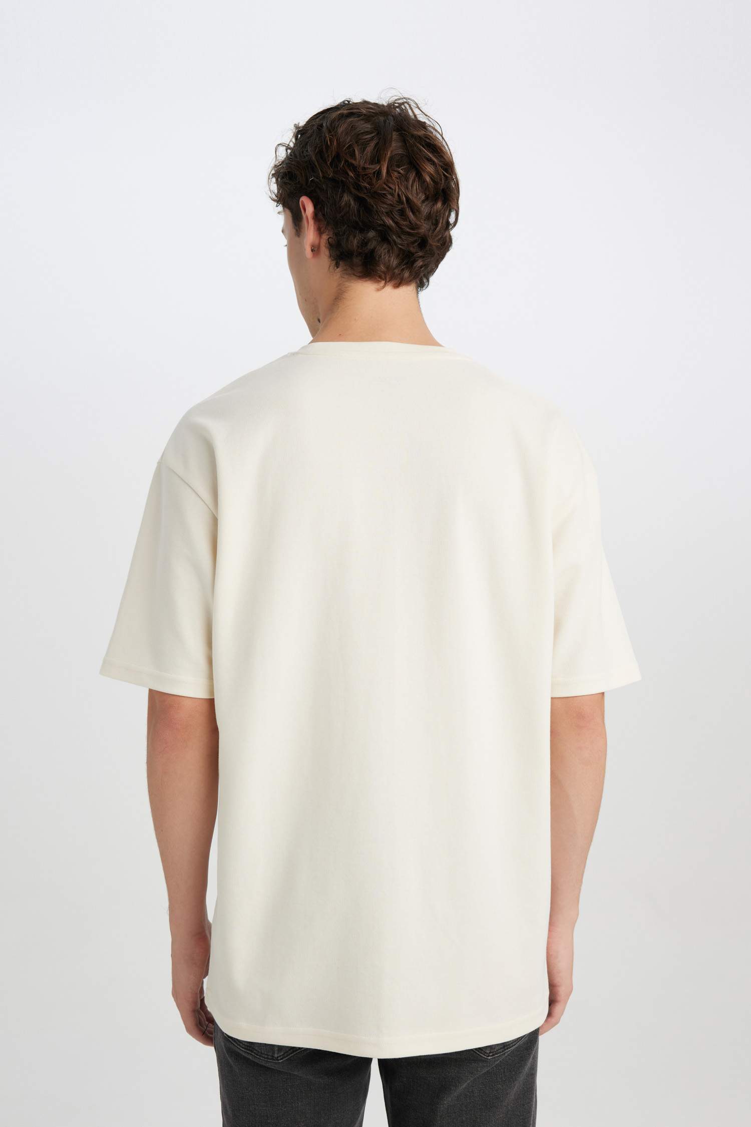 Boxy Fit Bisiklet Yaka Baskılı Kısa Kollu Ağır Kumaş Tişört