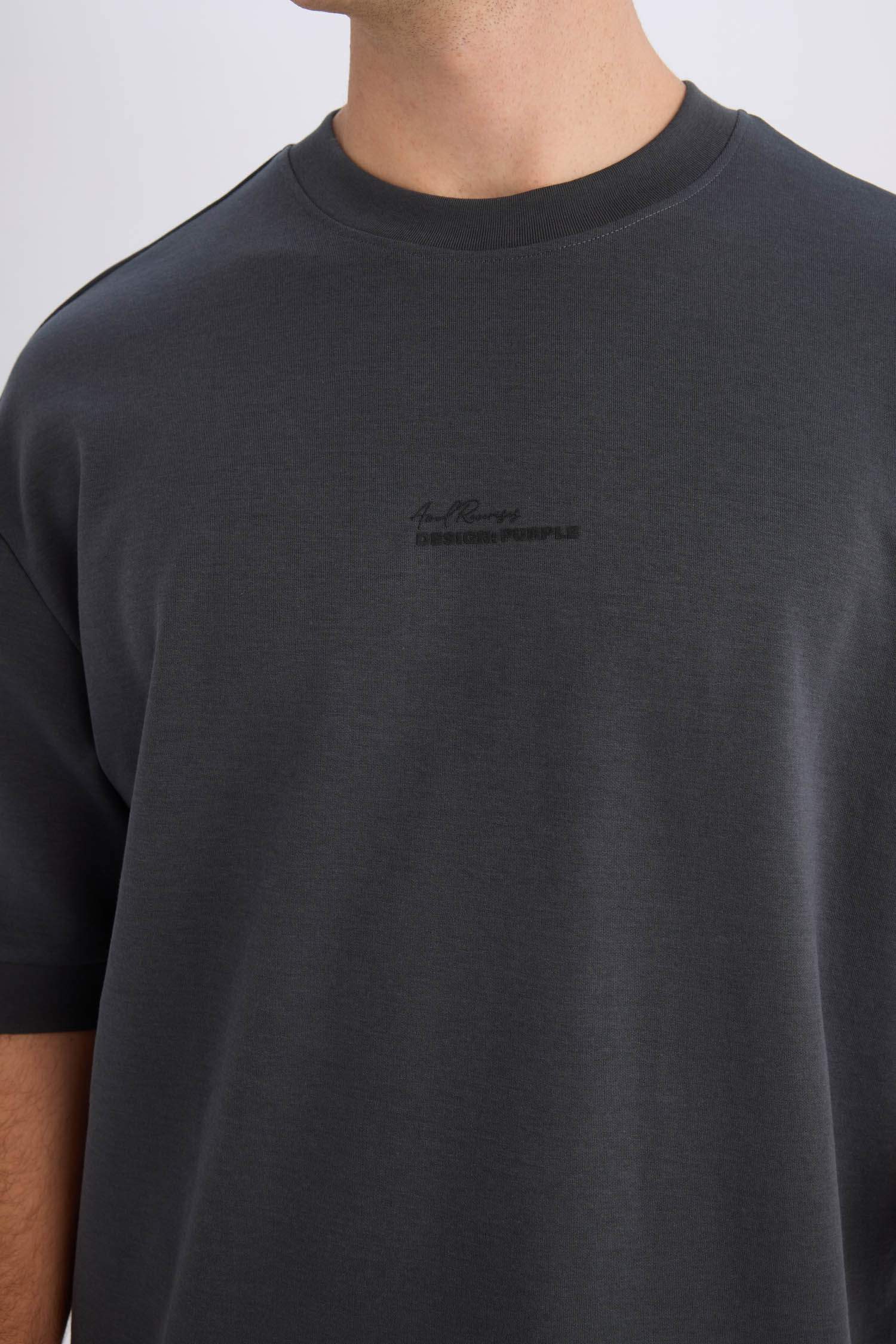 Loose Fit Bisiklet Yaka Baskılı Ağır Kumaş Kısa Kollu Tişört