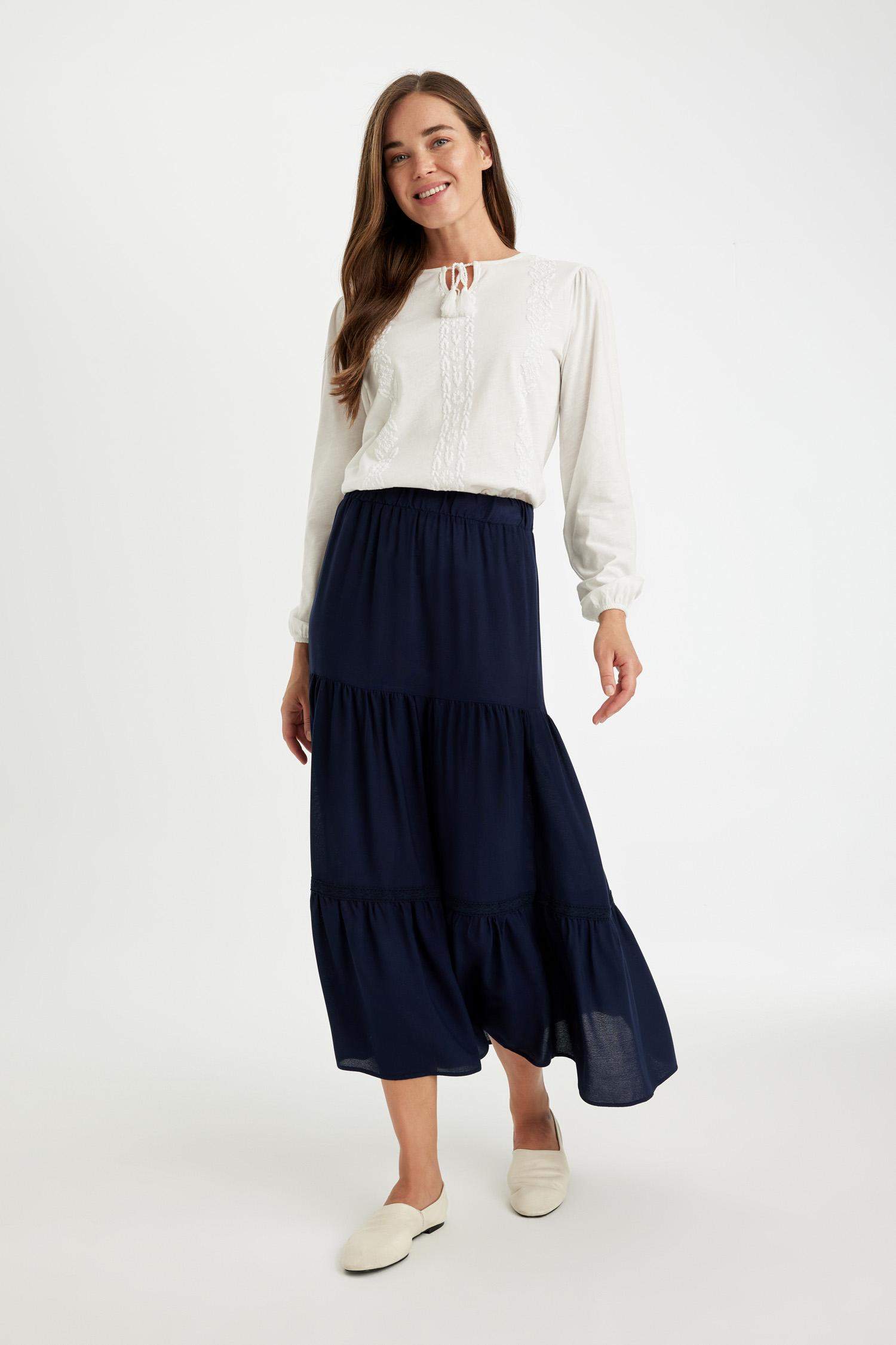 Jupe longue en Viscose à coupe régulière à taille élastique