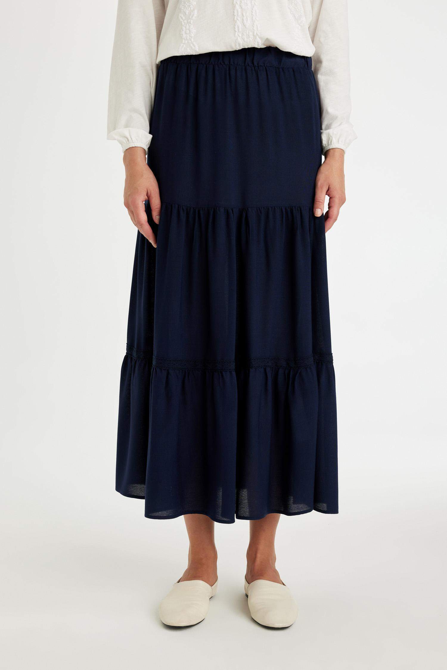 Jupe longue en Viscose à coupe régulière à taille élastique