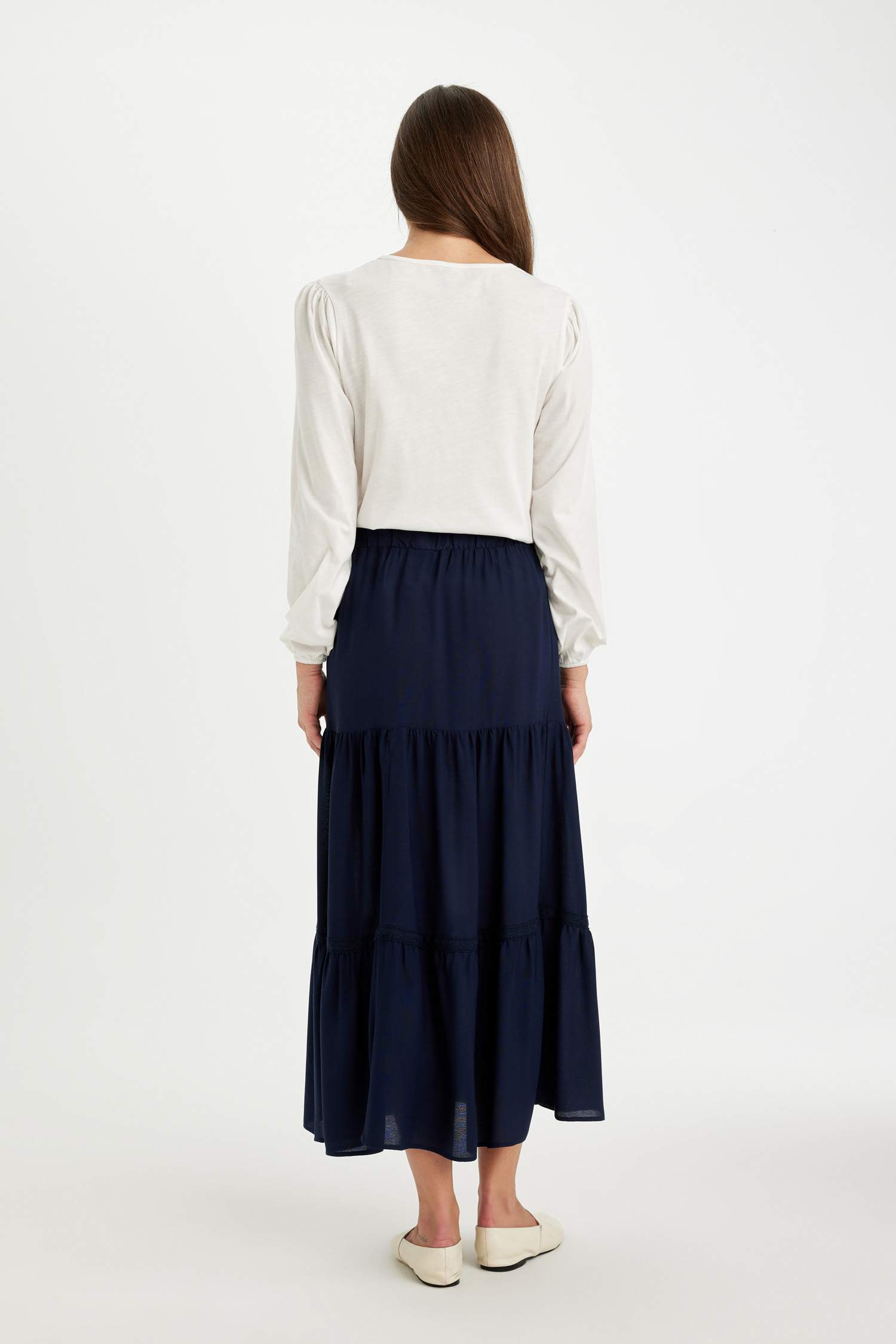 Jupe longue en Viscose à coupe régulière à taille élastique