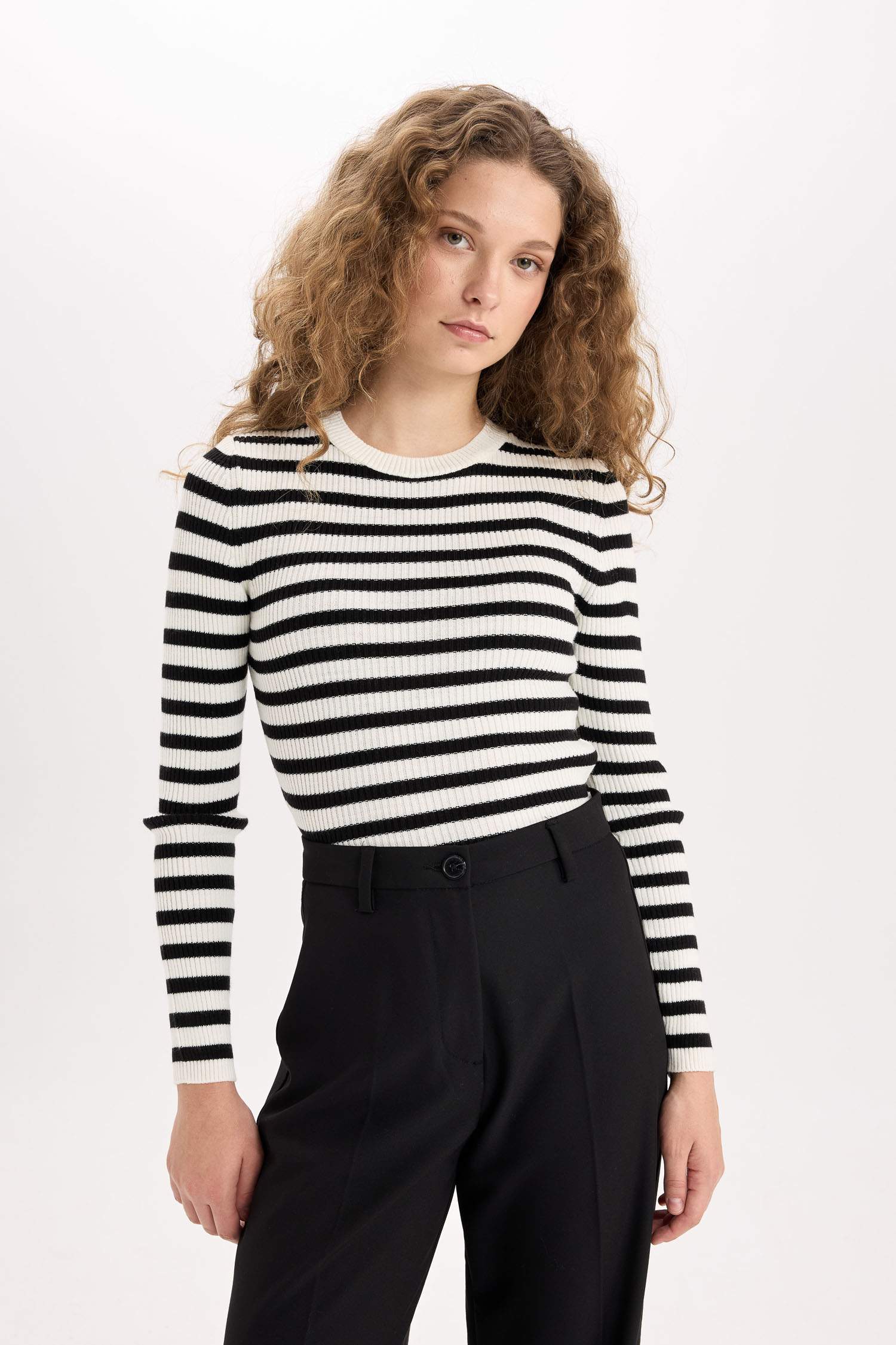 Fitted Bisiklet Yaka Ribana 2'li Triko Kazak