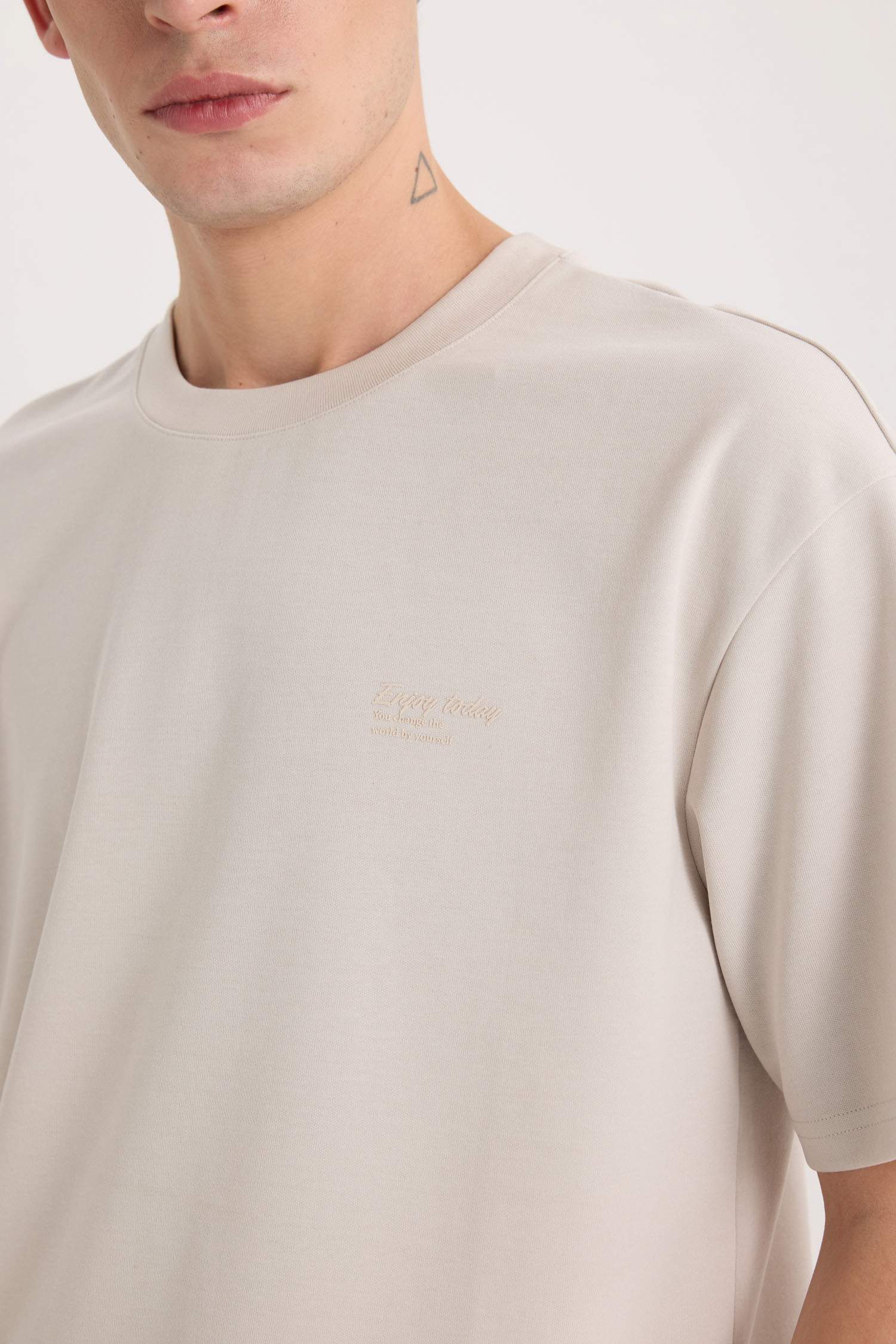 Boxy Fit Bisiklet Yaka Ütü Gerektirmeyen Nefes Alabilen Baskılı Kısa Kollu Ağır Kumaş Tişört