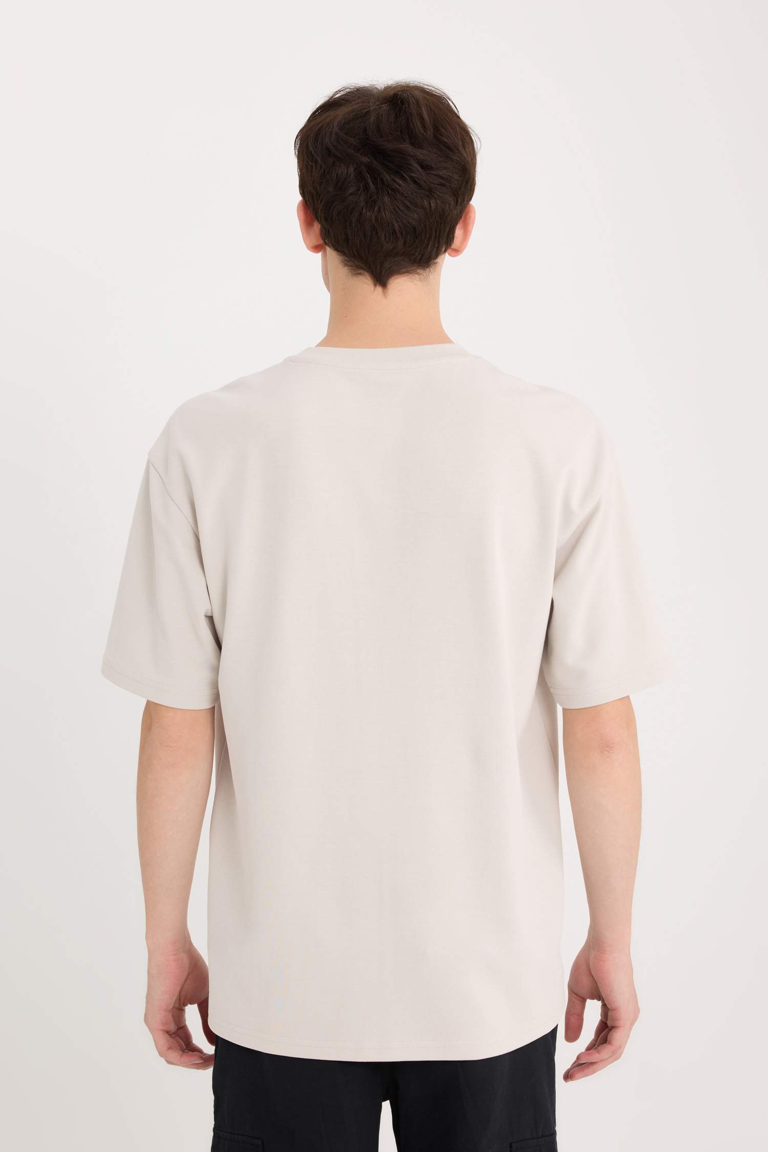 Boxy Fit Bisiklet Yaka Ütü Gerektirmeyen Nefes Alabilen Baskılı Kısa Kollu Ağır Kumaş Tişört