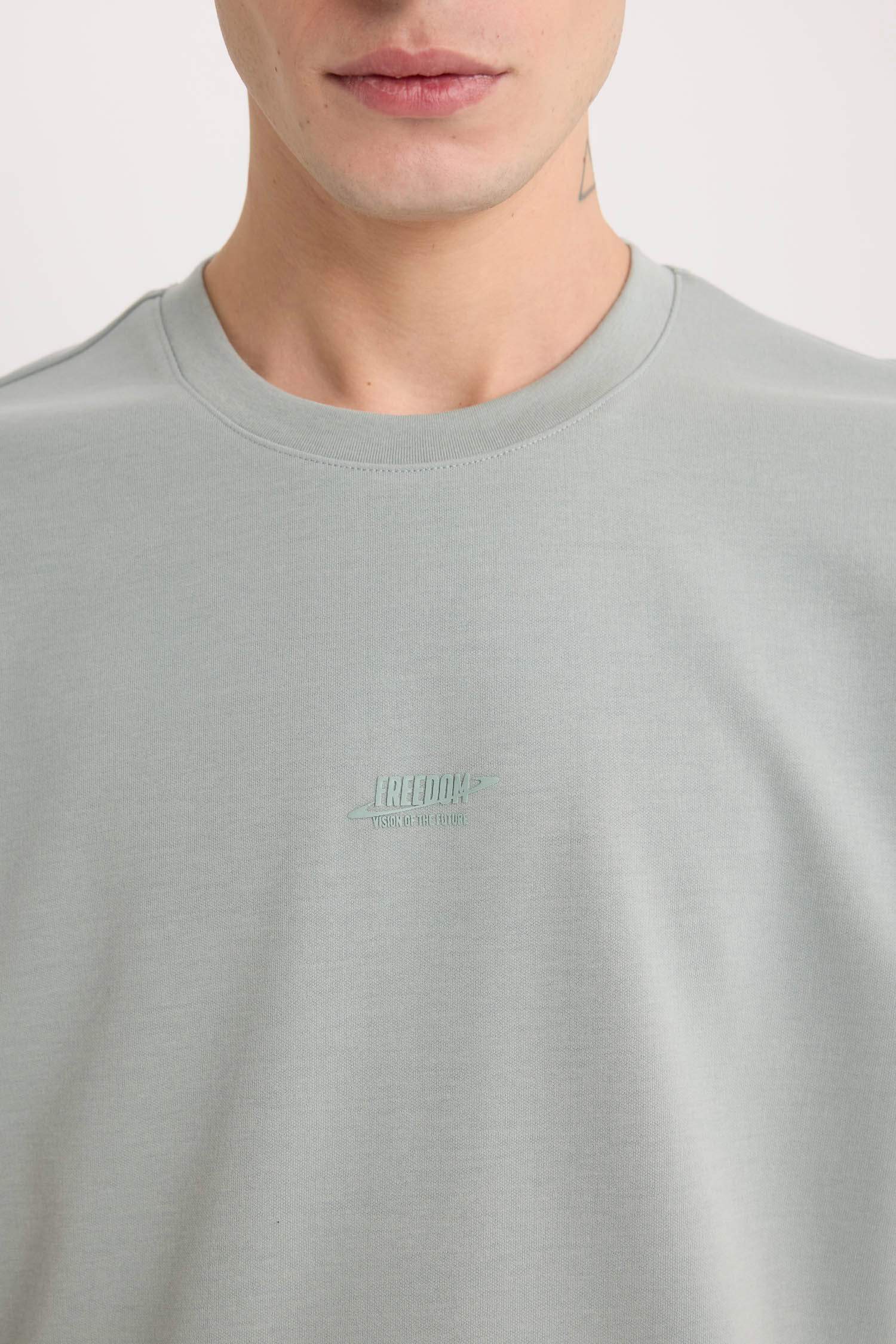 Boxy Fit Crew Neck Printed Heavy Fabric T-Shirt