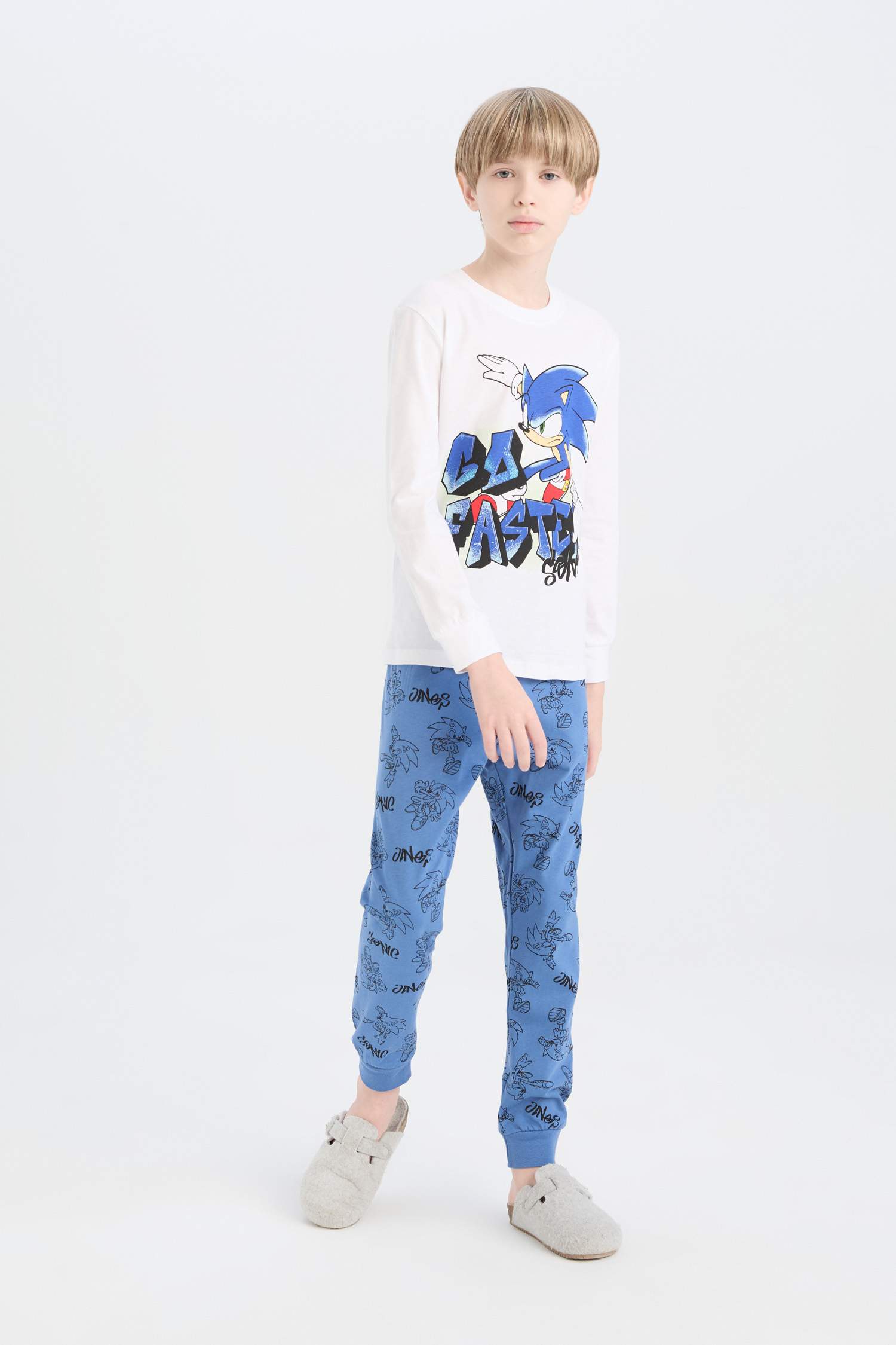 Erkek Çocuk Pijama Takımı Sonic the Hedgehog Uzun Kollu Tişört Uzun Alt