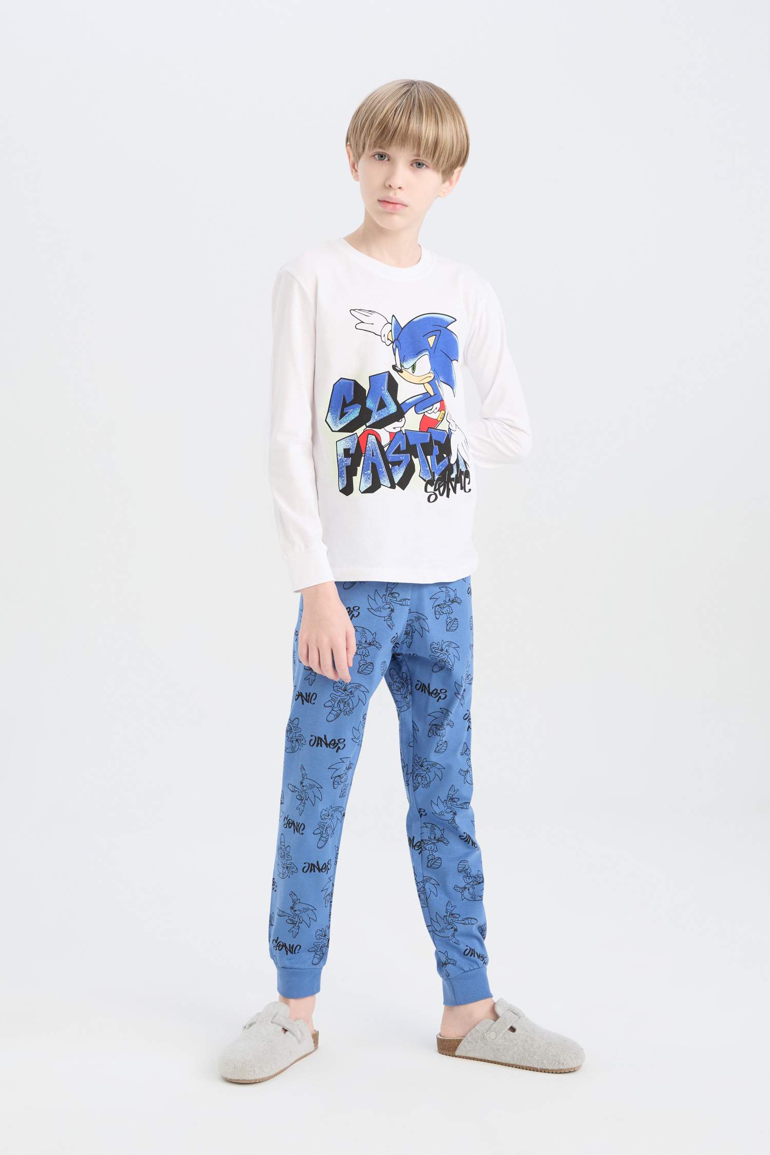 Erkek Çocuk Pijama Takımı Sonic the Hedgehog Uzun Kollu Tişört Uzun Alt