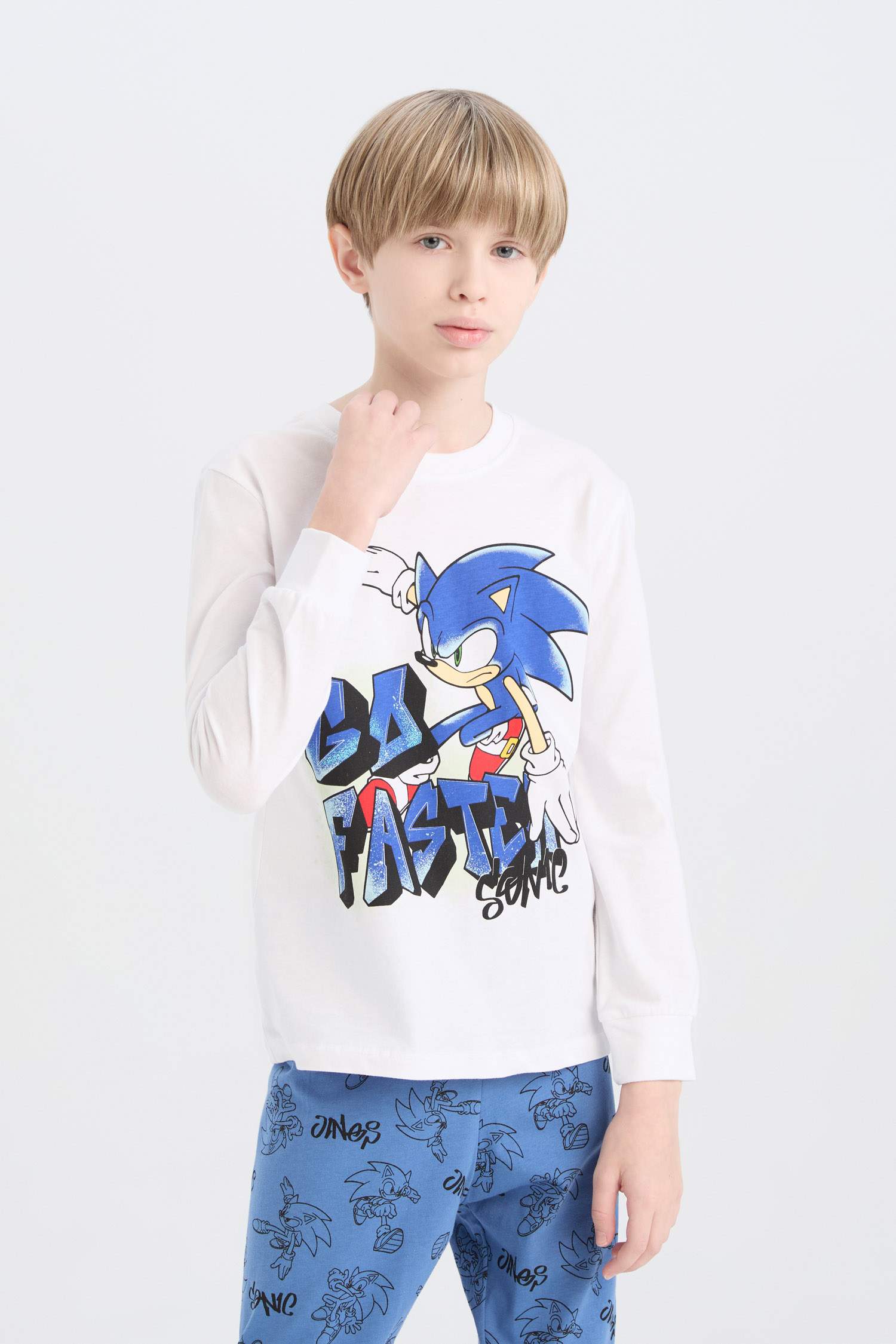 Erkek Çocuk Pijama Takımı Sonic the Hedgehog Uzun Kollu Tişört Uzun Alt