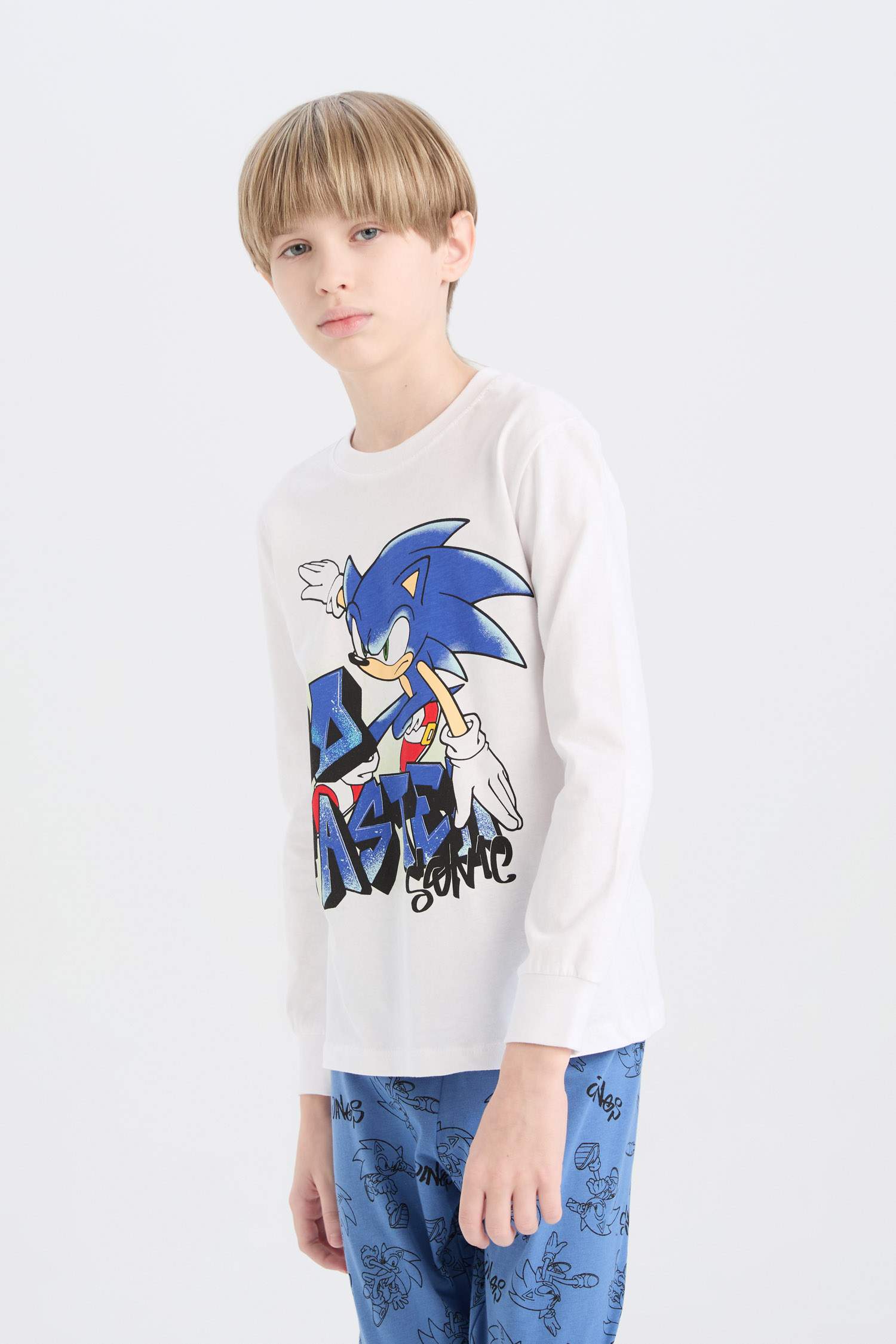 Erkek Çocuk Pijama Takımı Sonic the Hedgehog Uzun Kollu Tişört Uzun Alt
