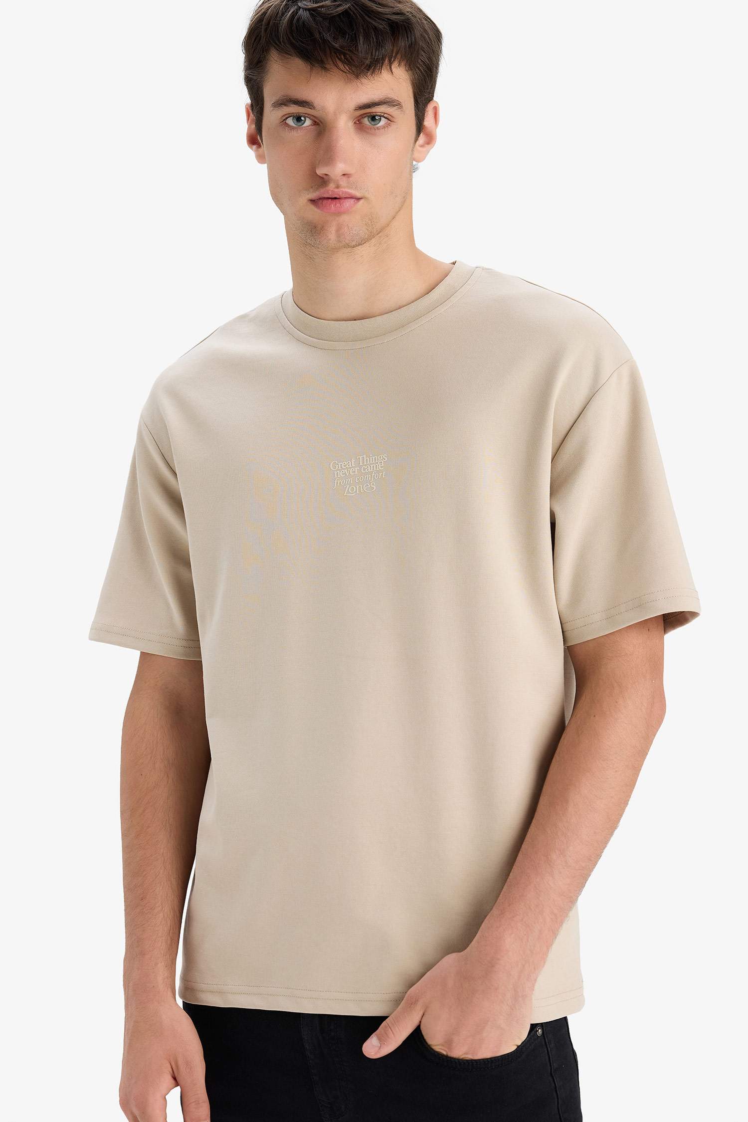 Boxy Fit Crew Neck Printed Heavy Fabric T-Shirt