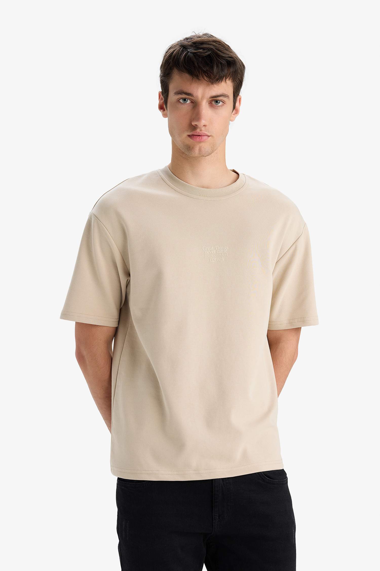 Boxy Fit Crew Neck Printed Heavy Fabric T-Shirt
