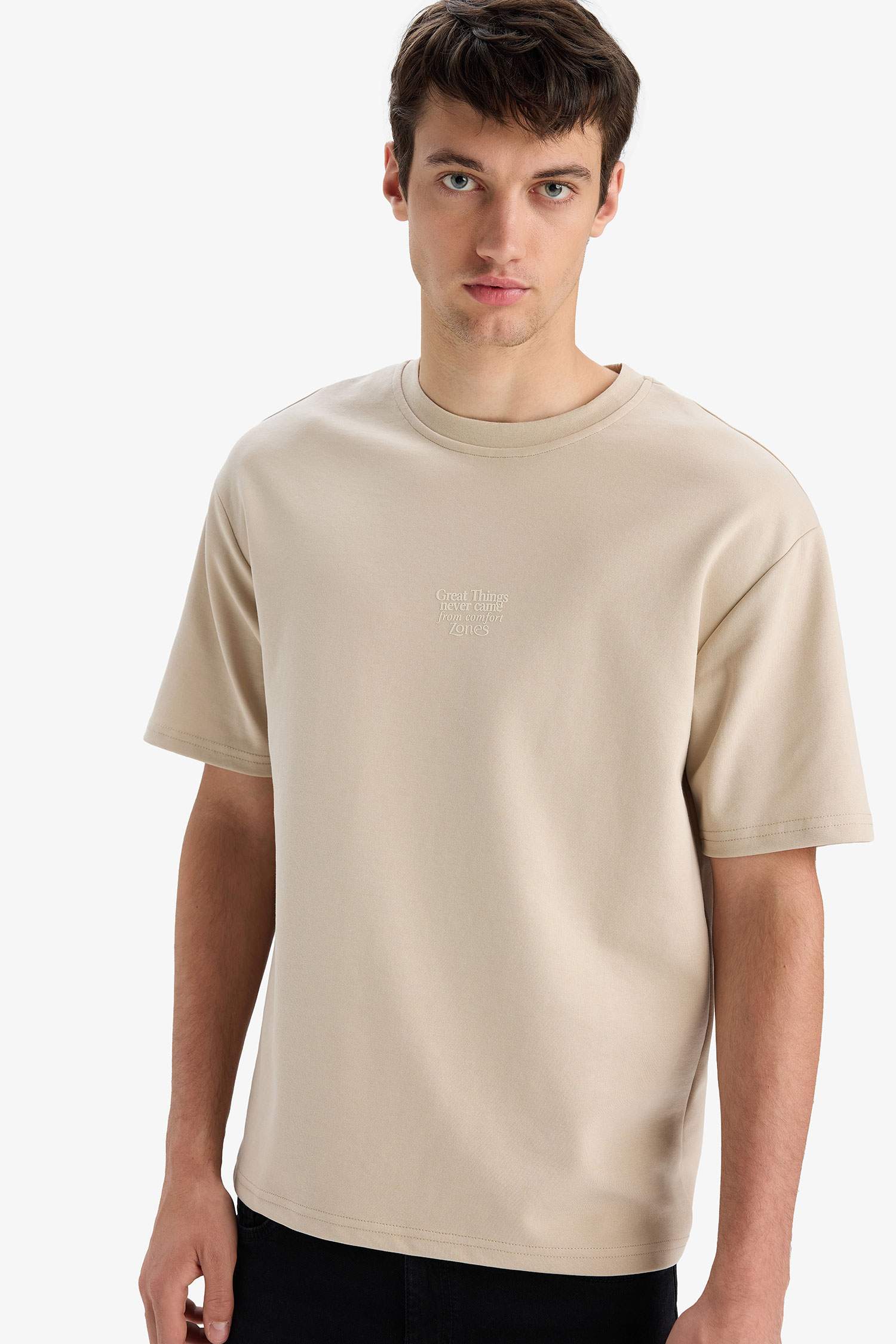 Boxy Fit Crew Neck Printed Heavy Fabric T-Shirt