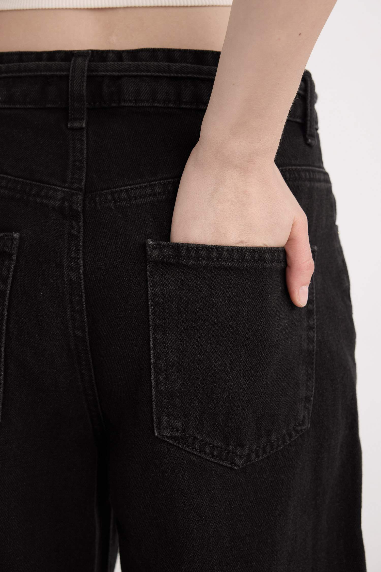 Wide Leg Geniş Bol Paça Bağcıklı Bel Cepli Uzun Jean Pantolon