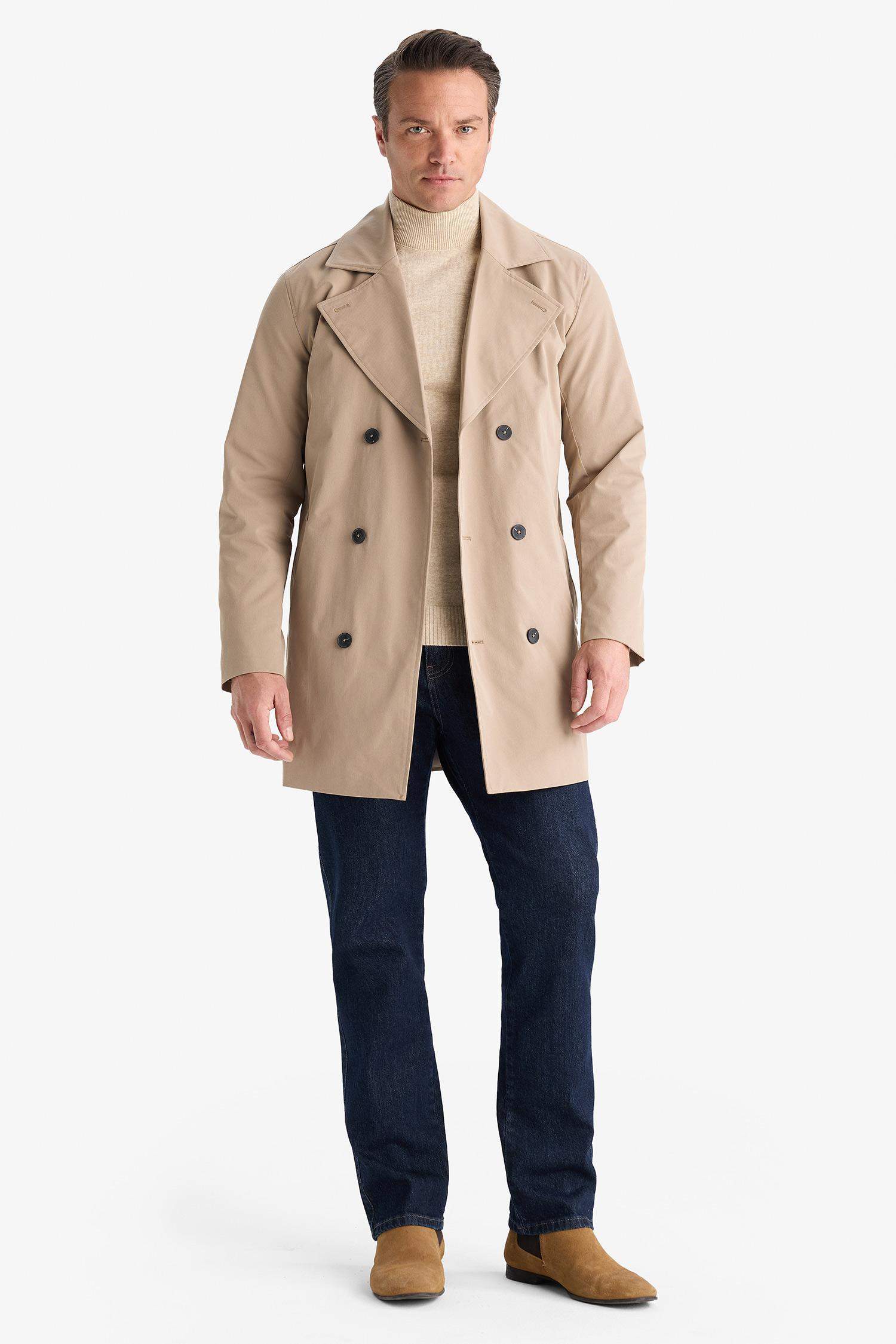 Slim Fit Dar Kesim Astarlı Düğmeli Cepli Kemerli Mevsimlik Baharlık Trençkot