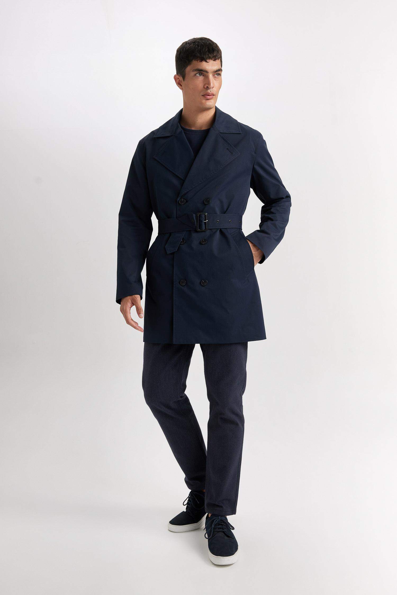 Slim Fit Dar Kesim Astarlı Düğmeli Cepli Kemerli Mevsimlik Baharlık Trençkot