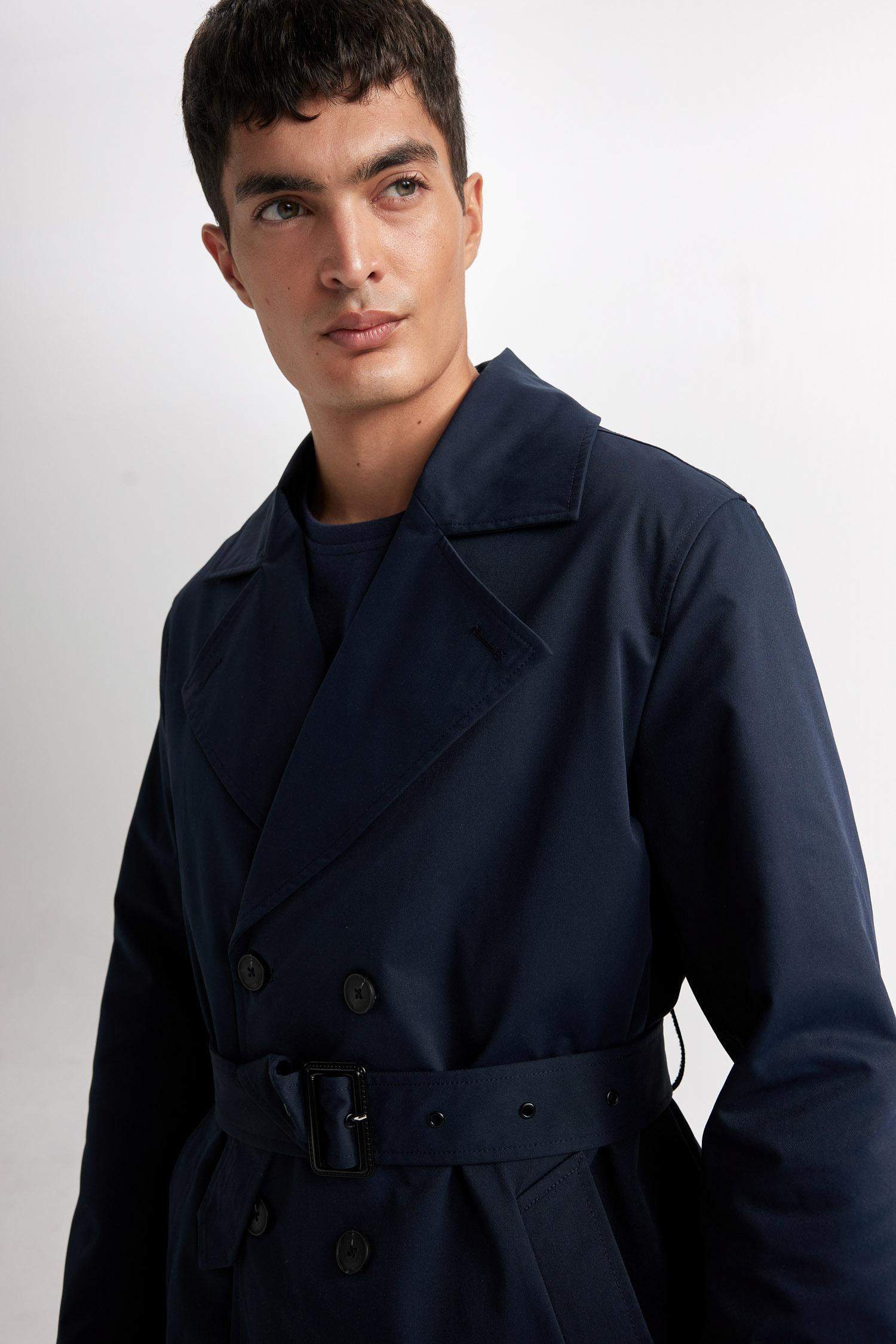 Slim Fit Dar Kesim Astarlı Düğmeli Cepli Kemerli Mevsimlik Baharlık Trençkot