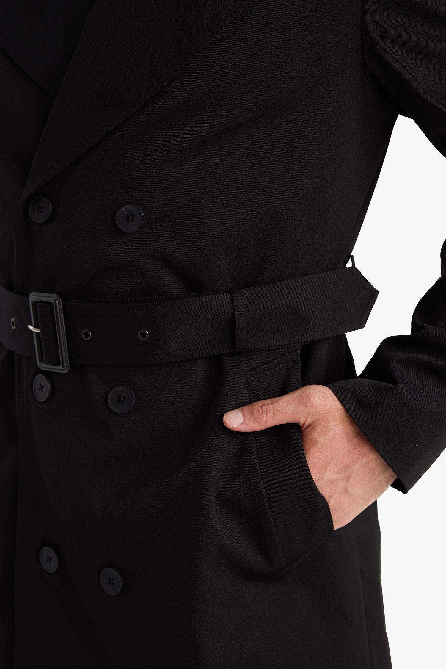 Slim Fit Dar Kesim Astarlı Düğmeli Cepli Kemerli Mevsimlik Baharlık Trençkot