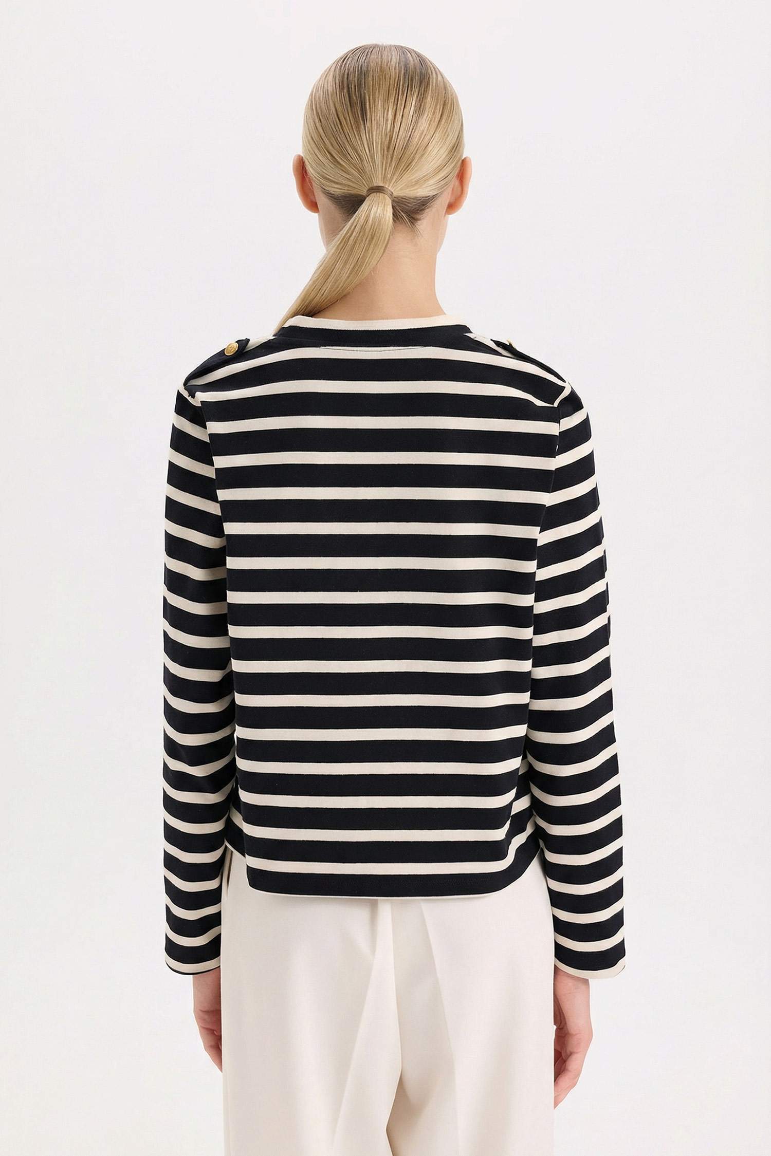 Regular Fit V Yaka Çizgili Fitilli Kaşkorse Düğmeli Hırka