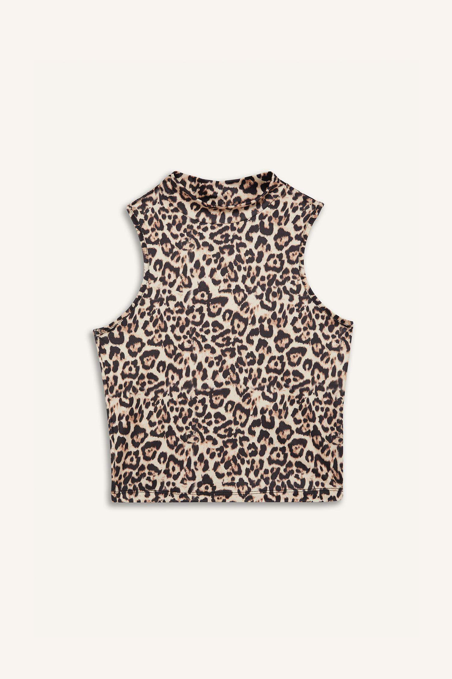 T-Shirt À Manches Courtes Coupe Slim Motif Animalier demi-col roulé