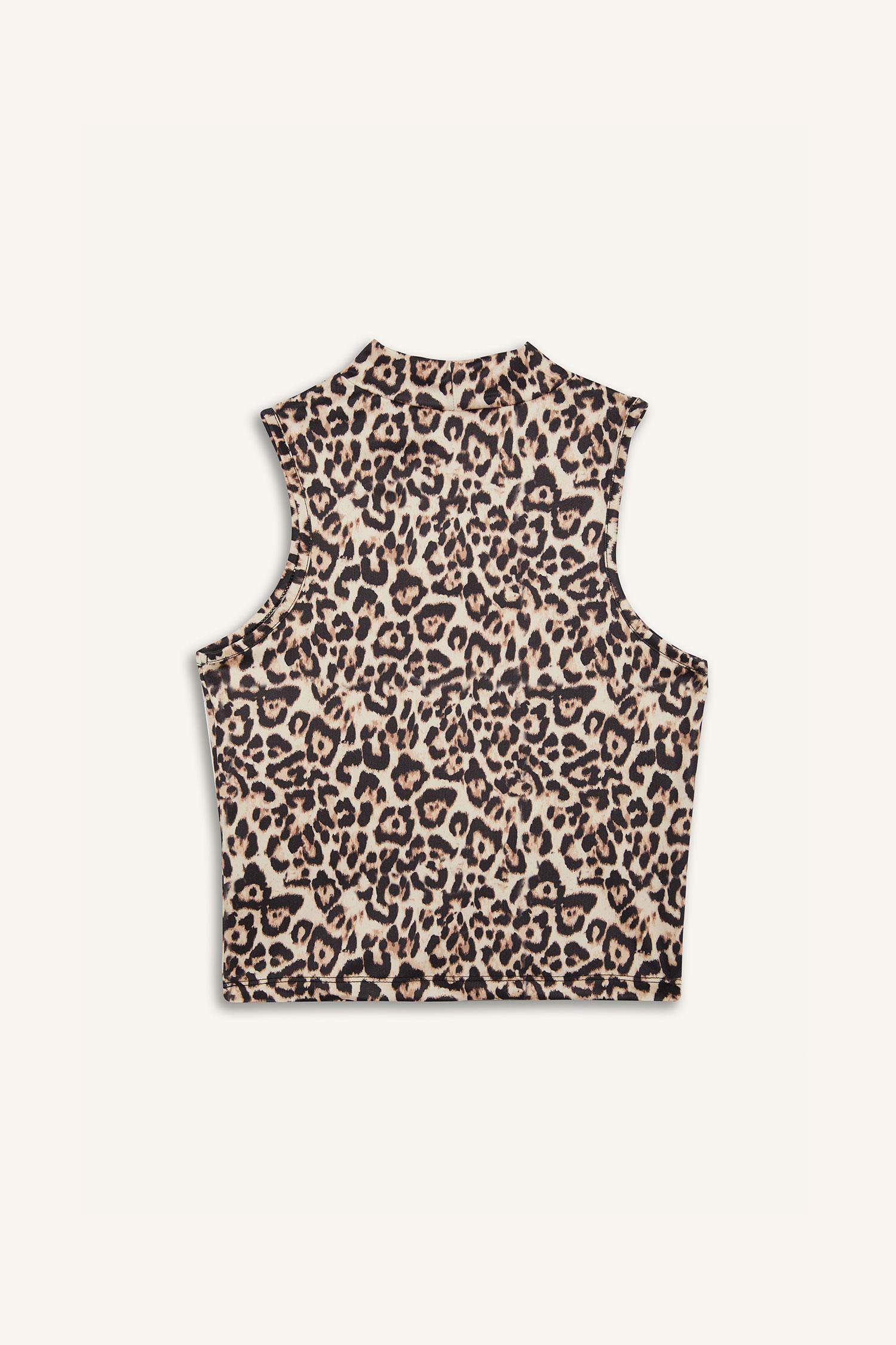 T-Shirt À Manches Courtes Coupe Slim Motif Animalier demi-col roulé