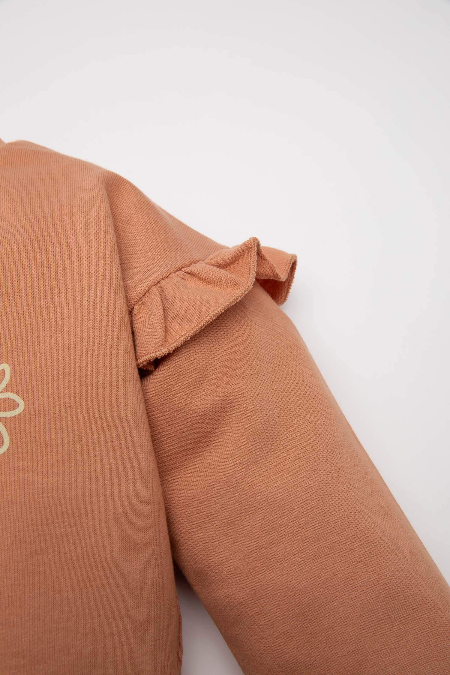 Kız Bebek  3'lü Takım Baskılı Sweatshirt Çiçekli Tayt Saç Bandı