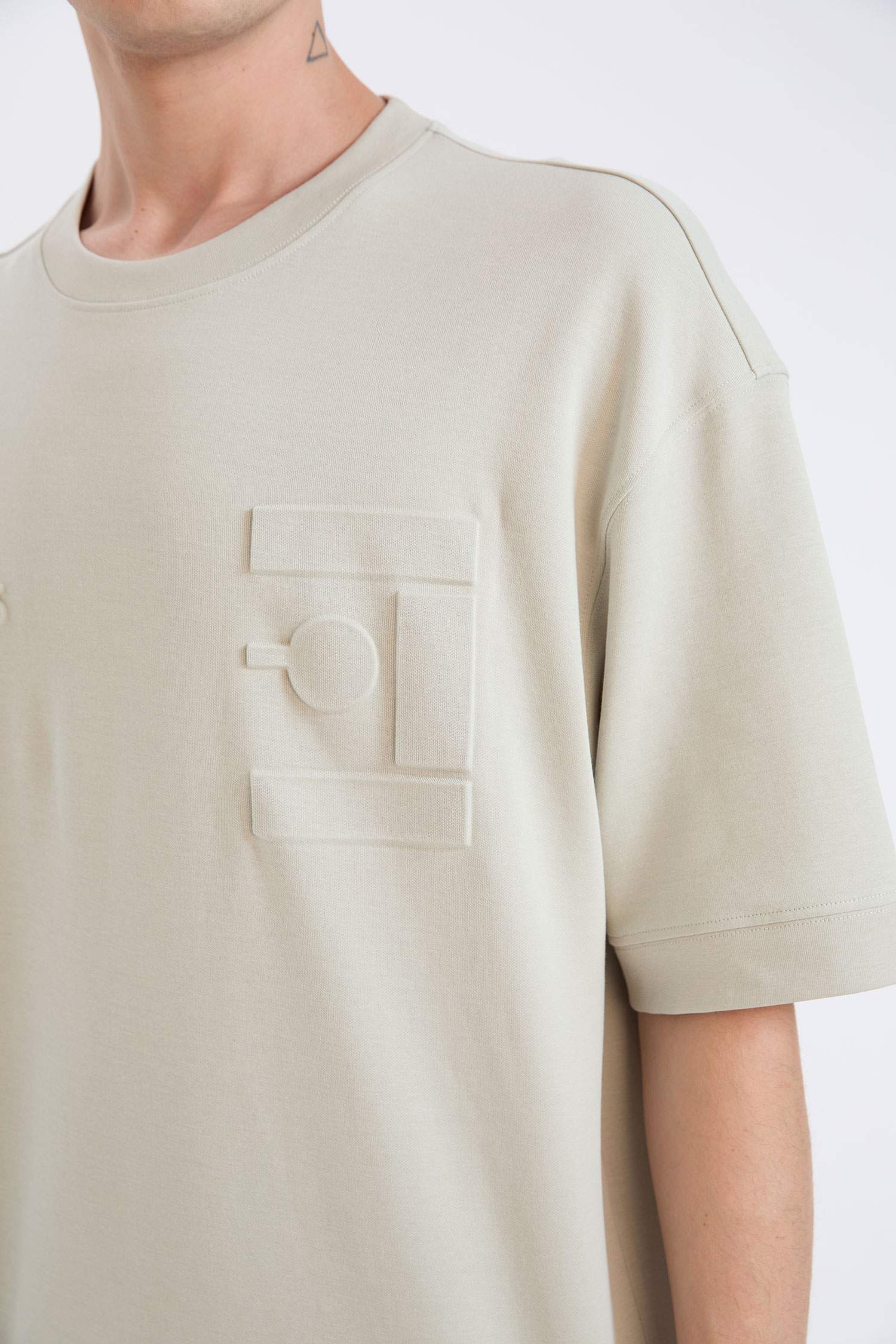 Loose Fit Bisiklet Yaka Baskılı Kısa Kollu Ağır Kumaş Tişört