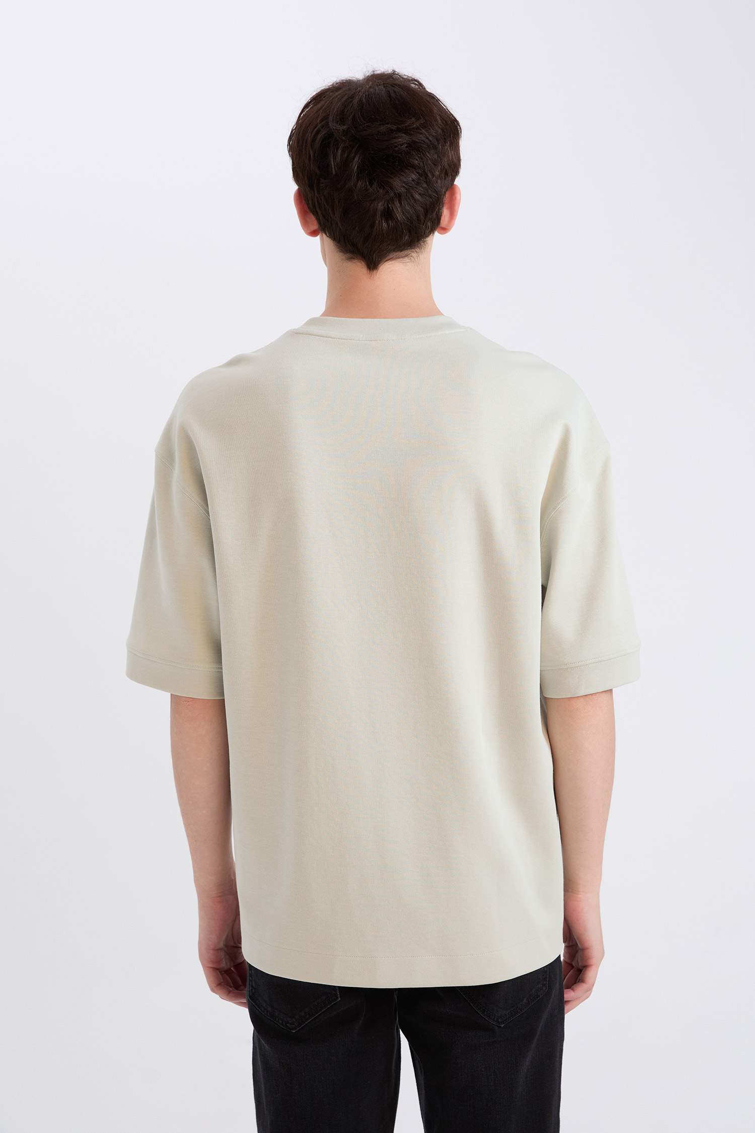 Loose Fit Bisiklet Yaka Baskılı Kısa Kollu Ağır Kumaş Tişört