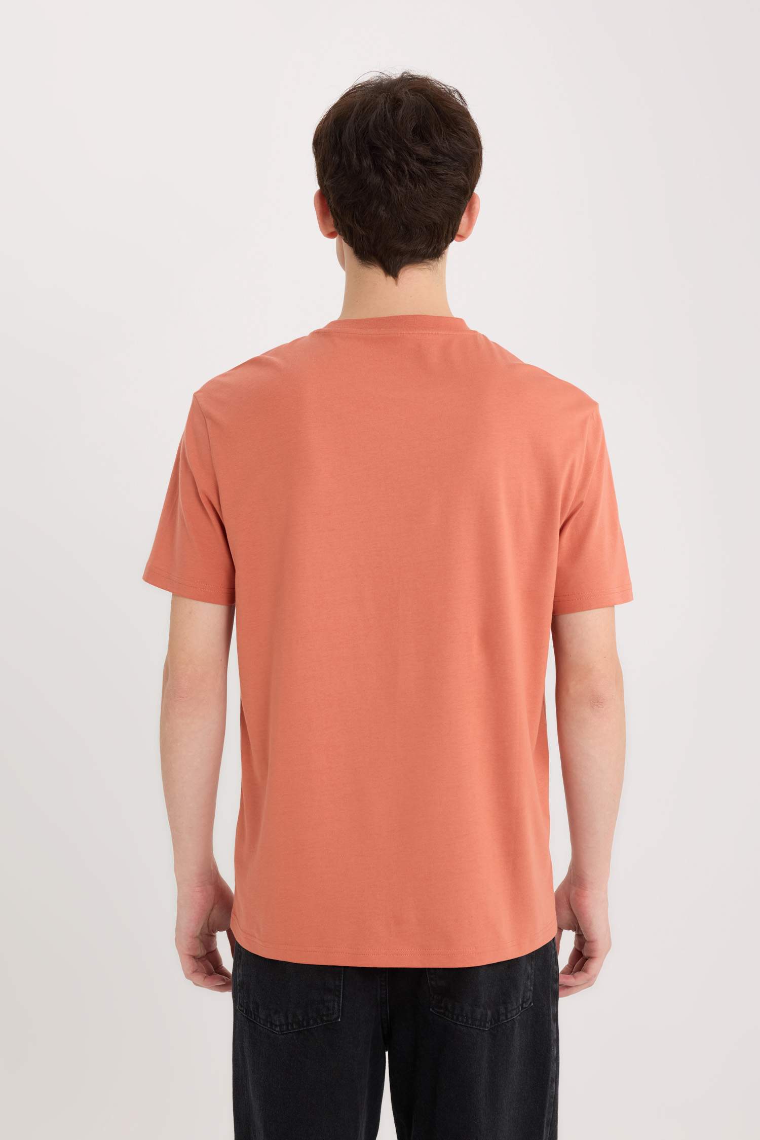 تيشيرت نص ردن مطبوع بياخة مستديرة وقصة عادية