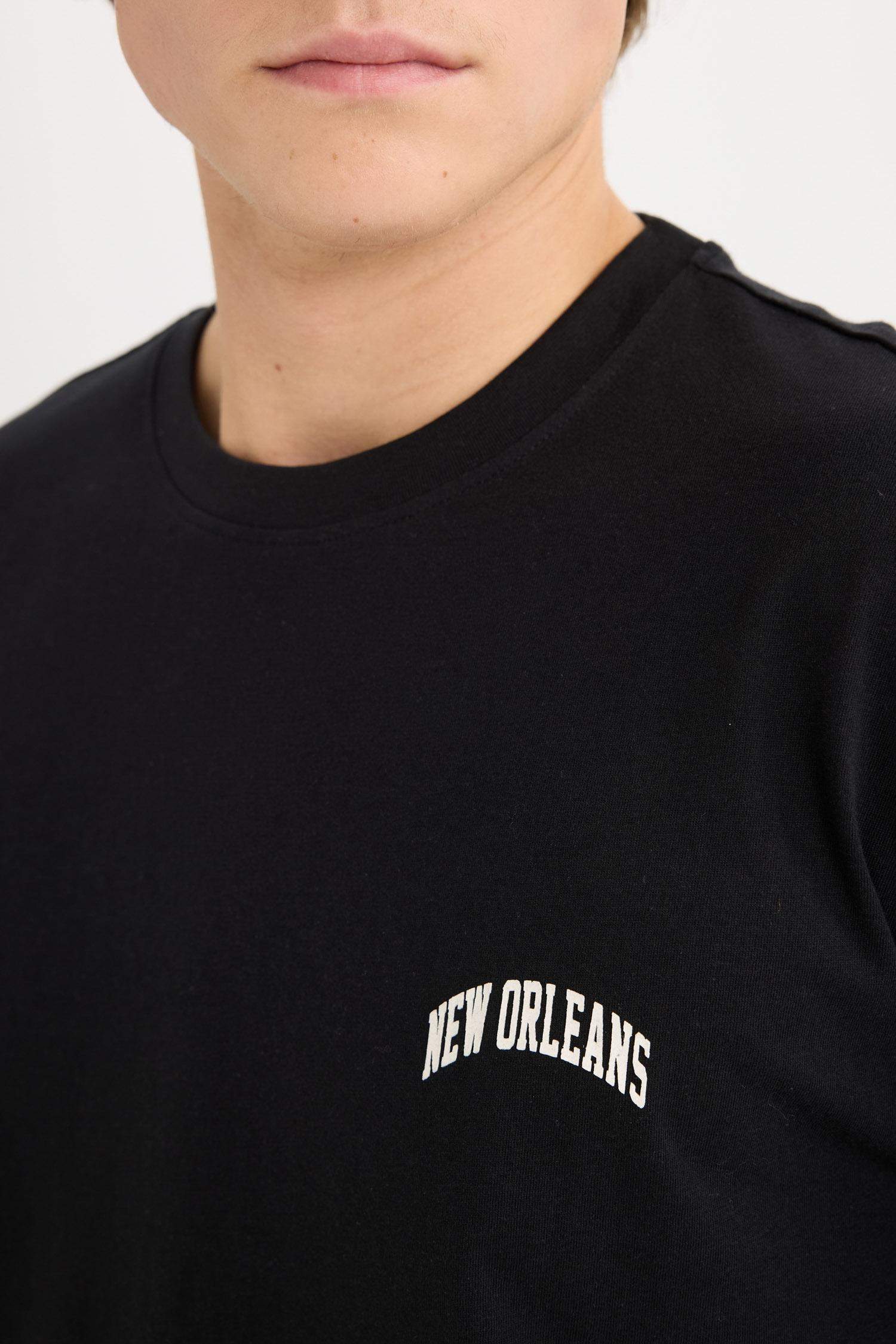 %100 Pamuk Boxy Fit Bisiklet Yaka Baskılı Kısa Kollu Tişört