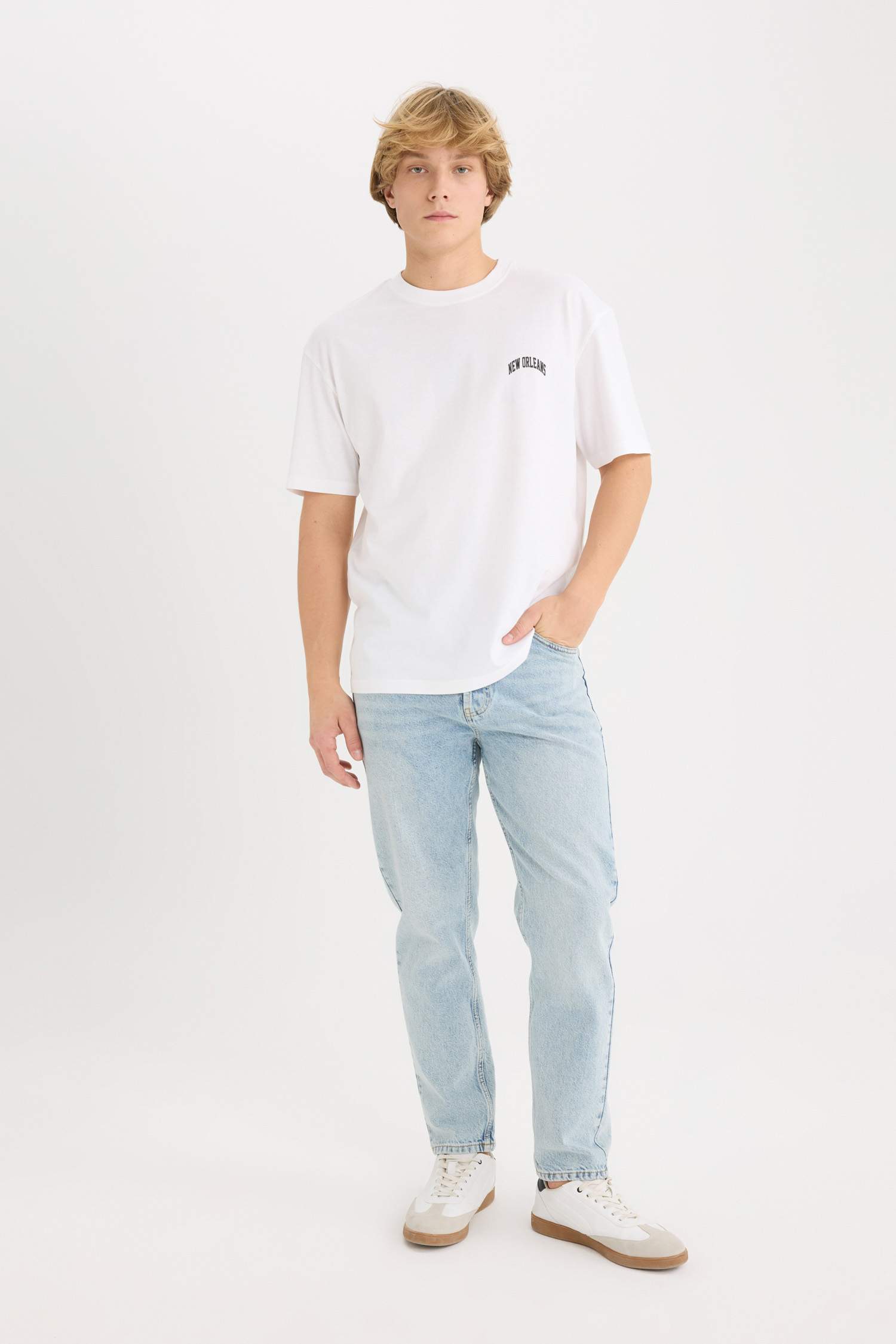 %100 Pamuk Boxy Fit Bisiklet Yaka Baskılı Kısa Kollu Tişört