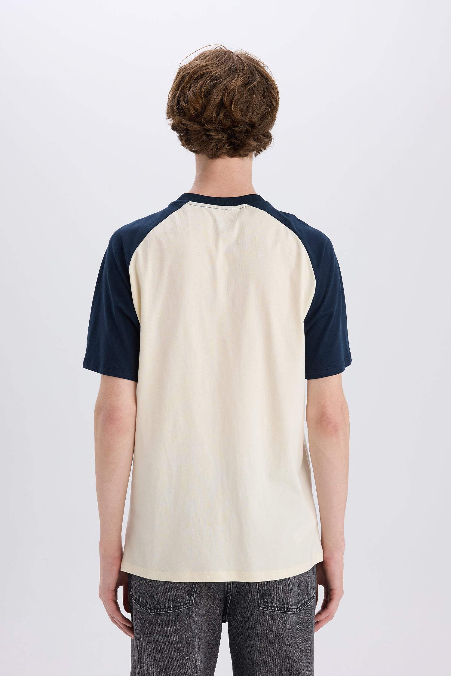 %100 Pamuk Boxy Fit Bisiklet Yaka Baskılı Kısa Kollu Tişört