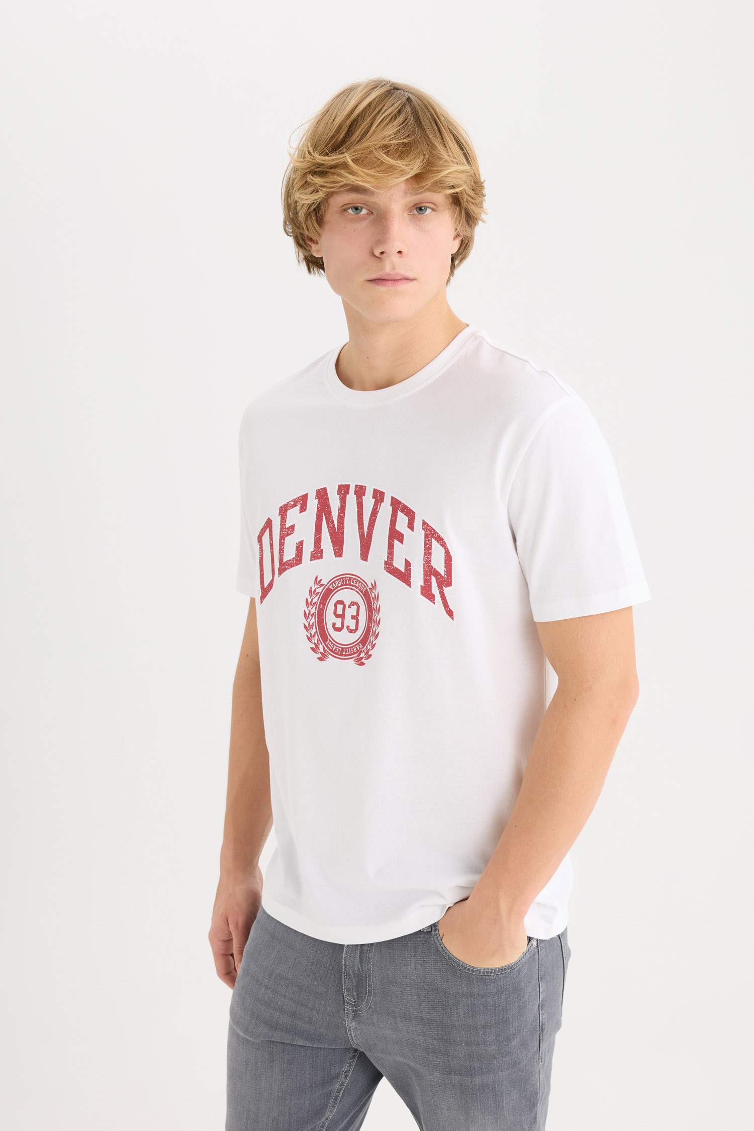 %100 Pamuk Regular Fit Bisiklet Yaka Baskılı Kısa Kollu Tişört