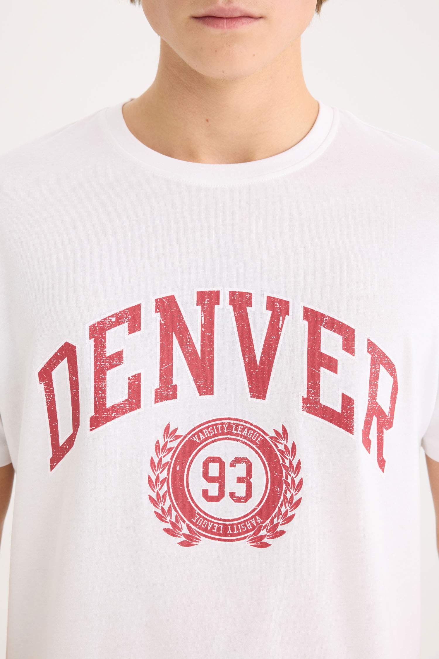 %100 Pamuk Regular Fit Bisiklet Yaka Baskılı Kısa Kollu Tişört