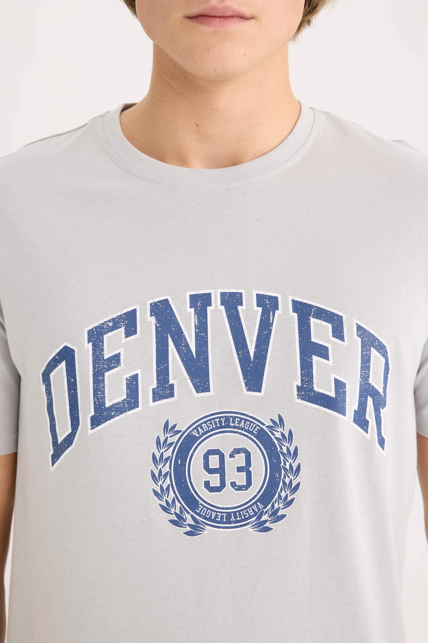 %100 Pamuk Regular Fit Bisiklet Yaka Baskılı Kısa Kollu Tişört