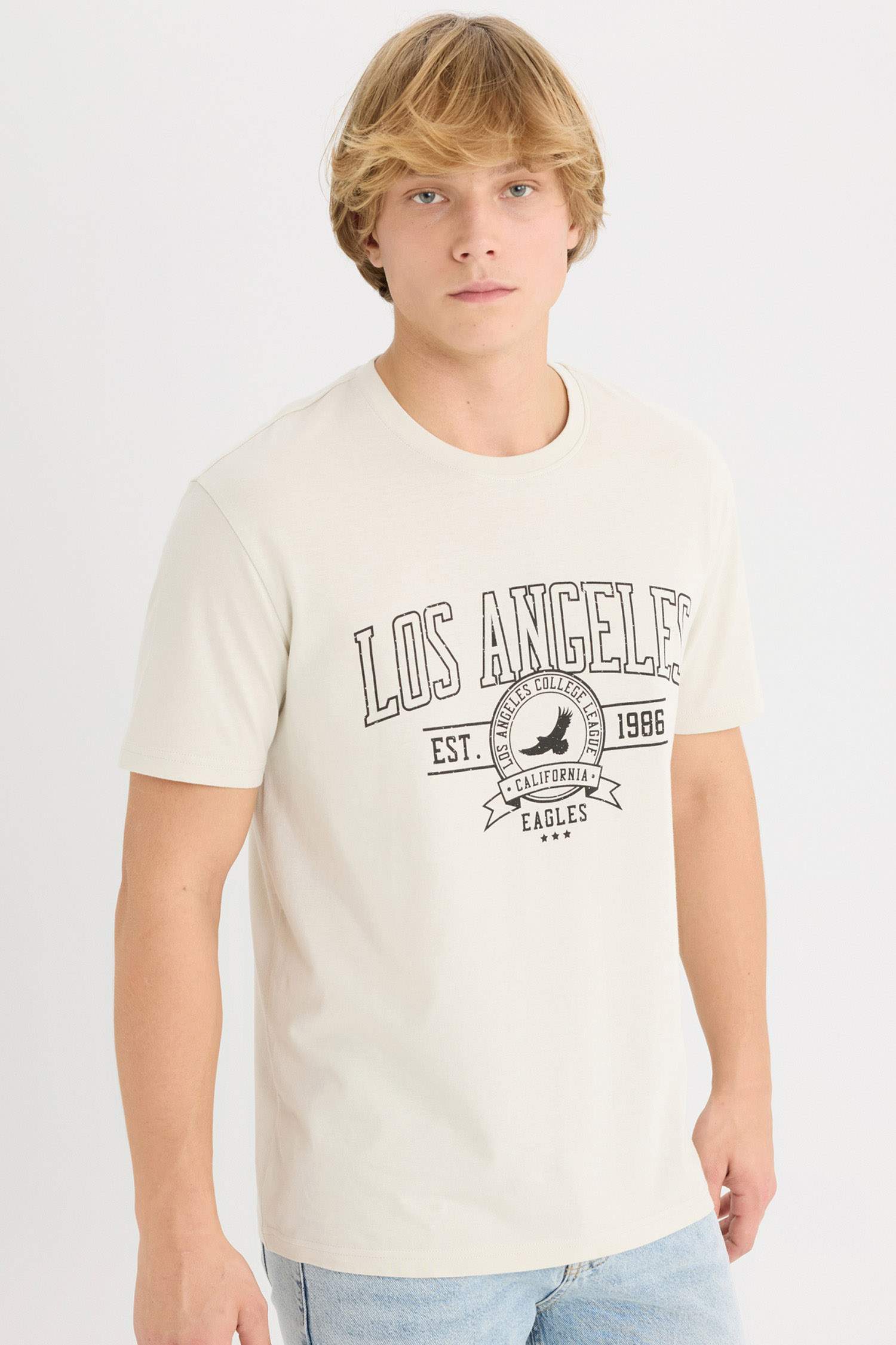 %100 Pamuk Regular Fit Bisiklet Yaka Baskılı Kısa Kollu Tişört