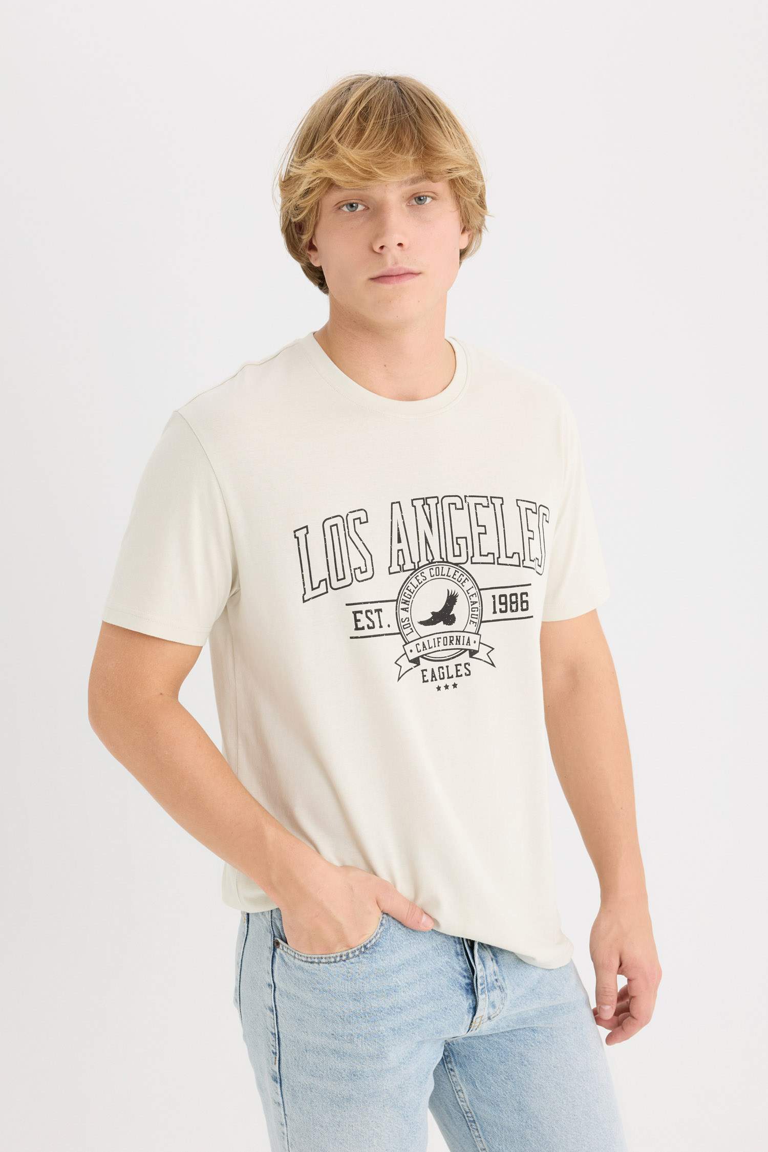 %100 Pamuk Regular Fit Bisiklet Yaka Baskılı Kısa Kollu Tişört