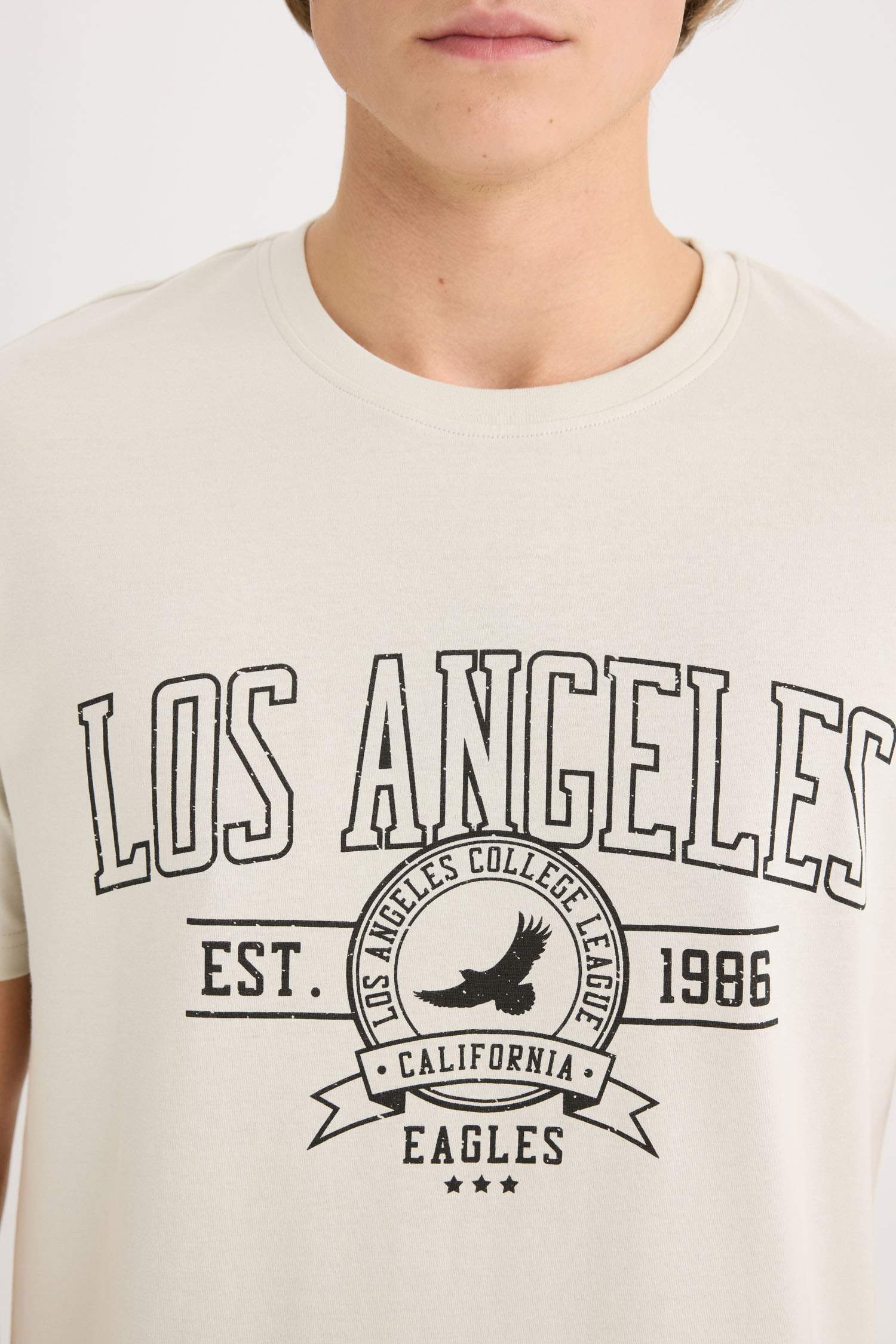 %100 Pamuk Regular Fit Bisiklet Yaka Baskılı Kısa Kollu Tişört