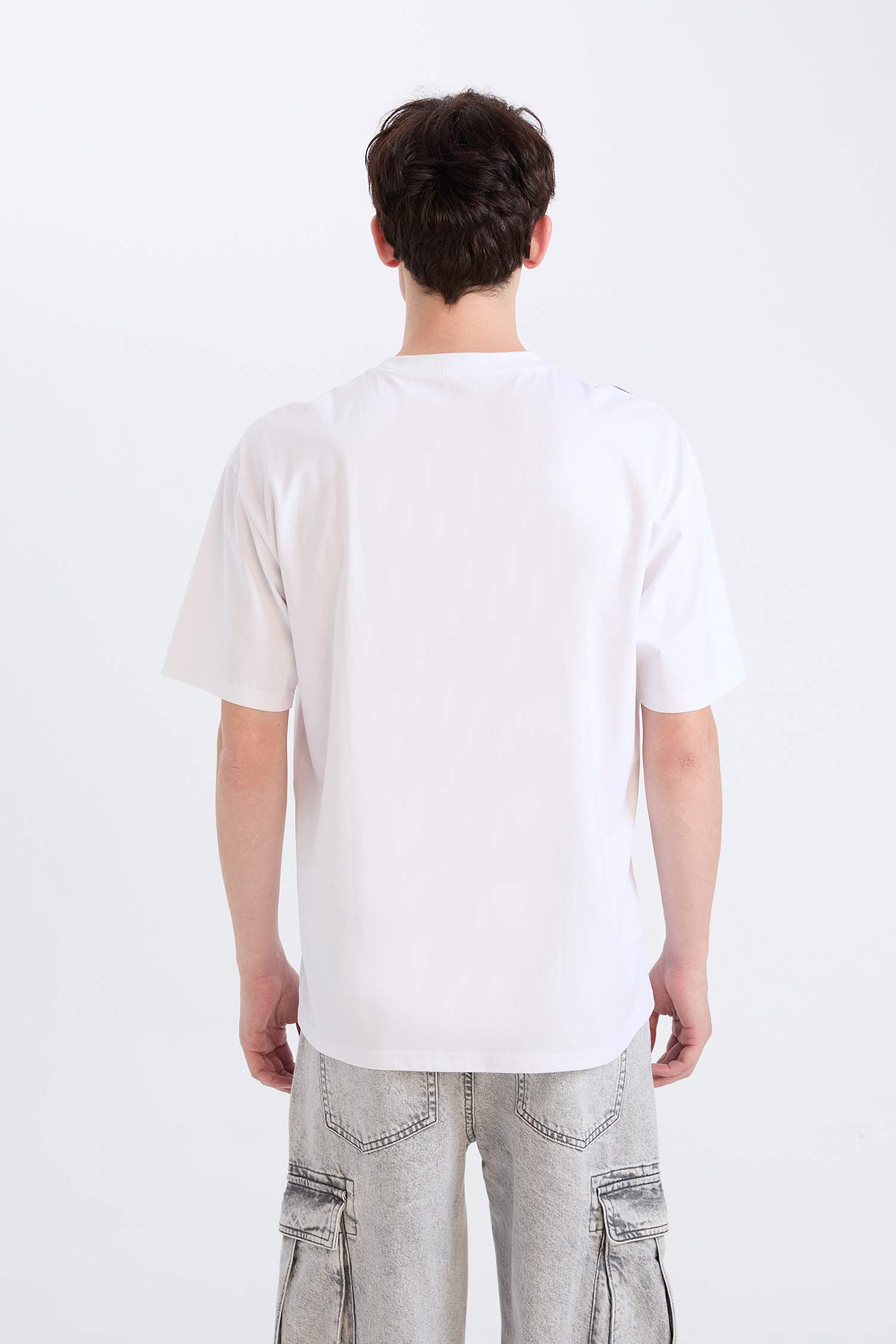 %100 Pamuk Boxy Fit Bisiklet Yaka Baskılı Kısa Kollu Tişört