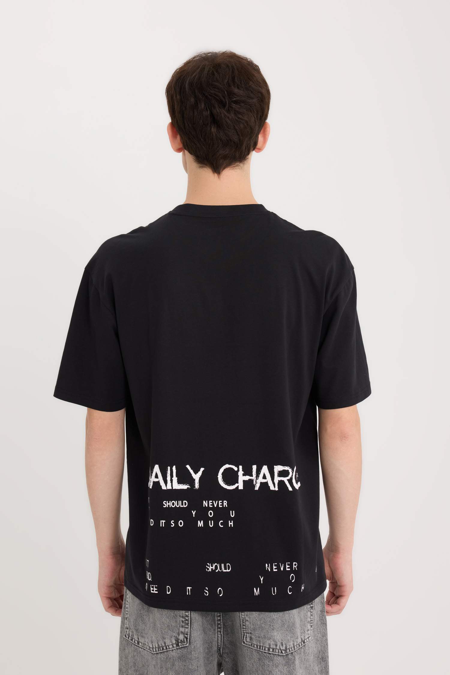 Boxy Fit Crew Neck Back Printed Short Sleeve T-Shirt