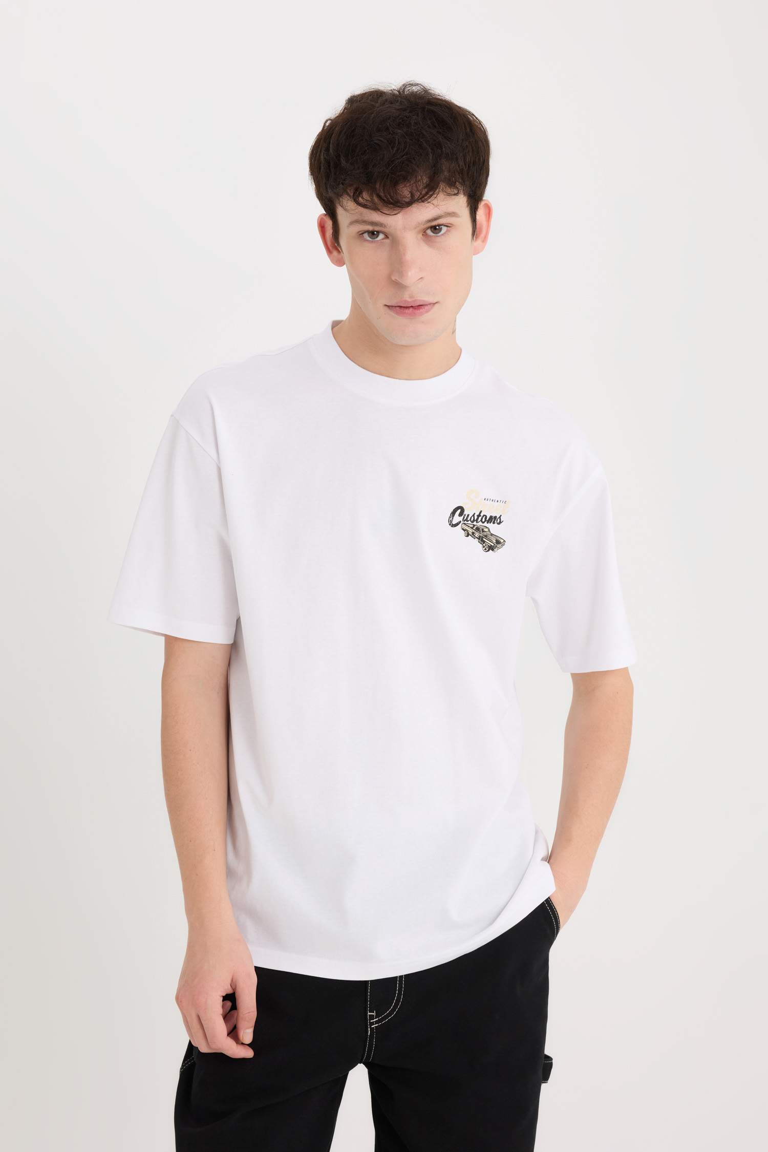 Boxy Fit Crew Neck Back Printed T-Shirt